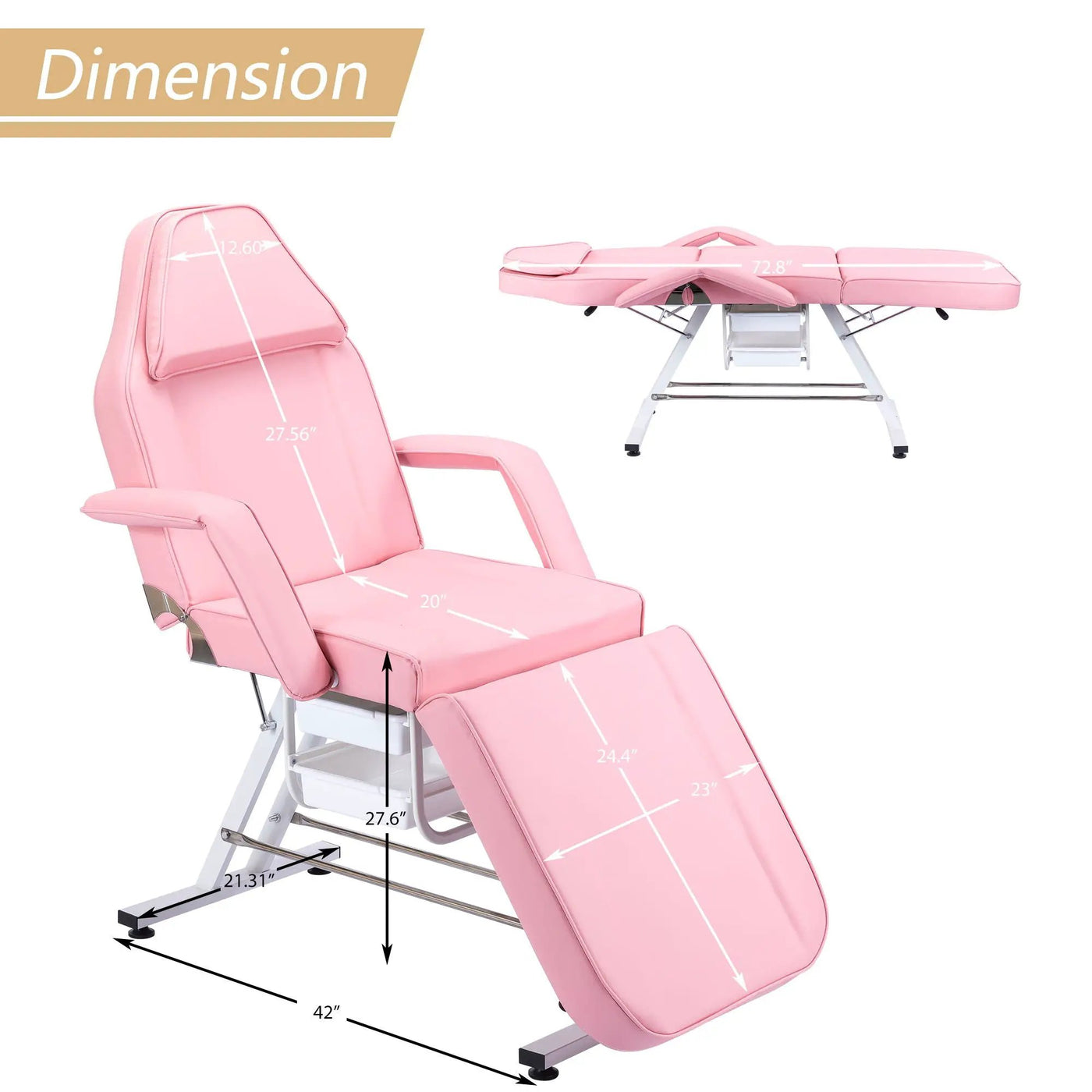 72.8" Massage Salon Tattoo Chair With Two Trays Esthetician Bed With Hydraulic Stool, Multi-Purpose 3-Section Facial Bed Table, Adjustable Beauty Barber Spa Beauty Equipment by HouseOfZazla