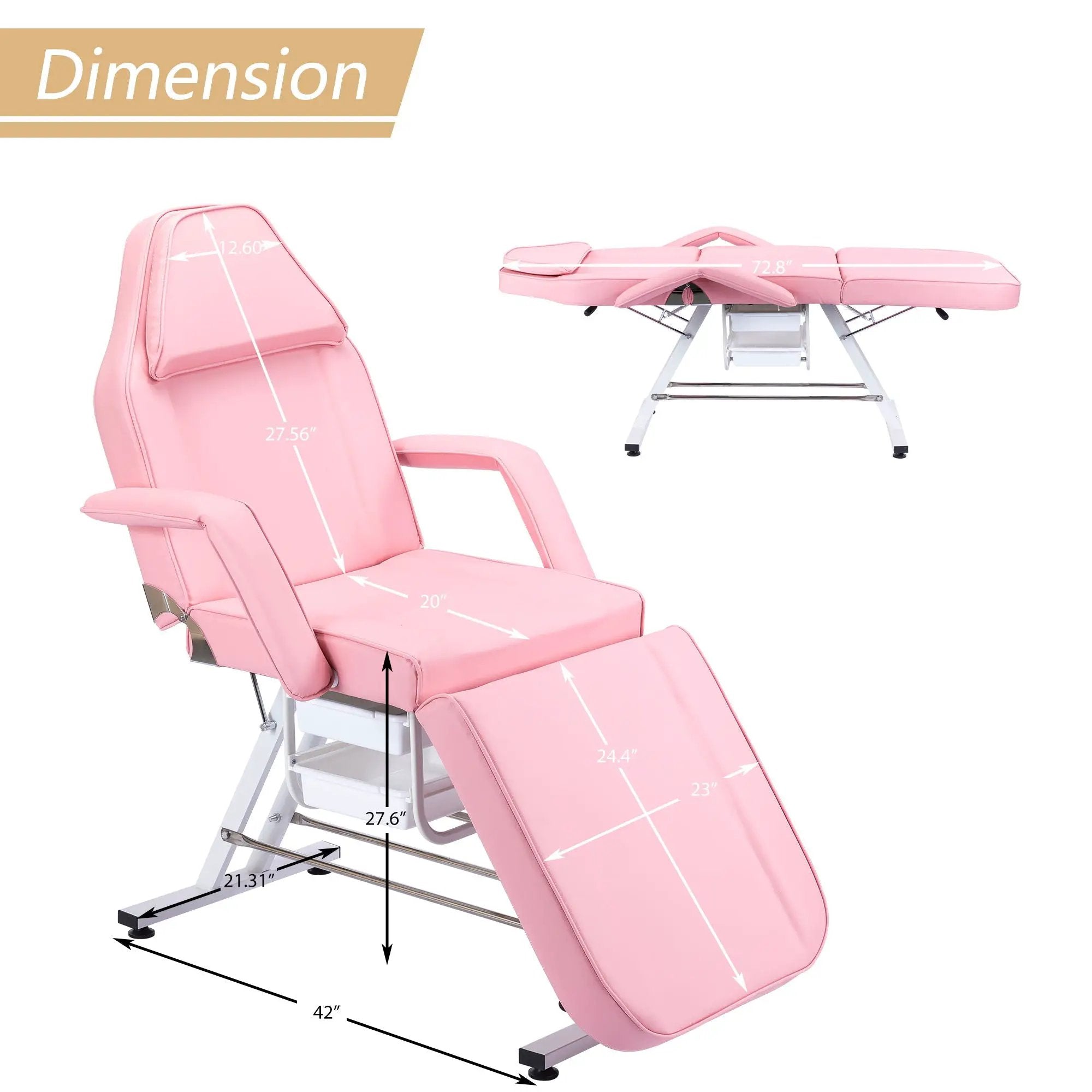 72.8" Massage Salon Tattoo Chair With Two Trays Esthetician Bed With Hydraulic Stool, Multi-Purpose 3-Section Facial Bed Table, Adjustable Beauty Barber Spa Beauty Equipment by HouseOfZazla