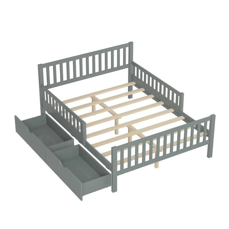 Platform Bed With Guardrails On Both Sides And 2 Storage Drawers by HouseOfZazla