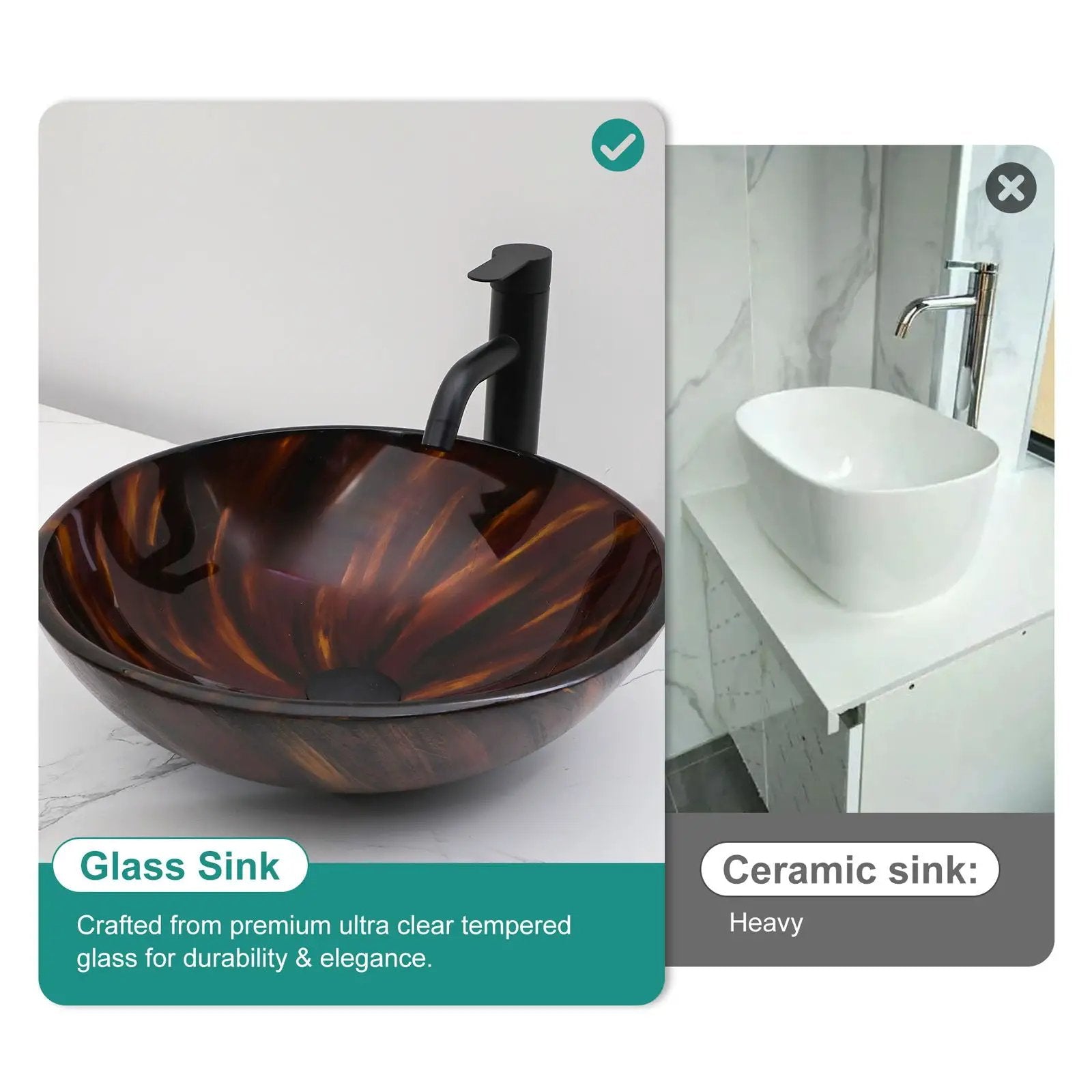 Vessel Bathroom Sink With Pop Up Drain, Round Bowl Design For Bathrooms - Brown by HouseOfZazla