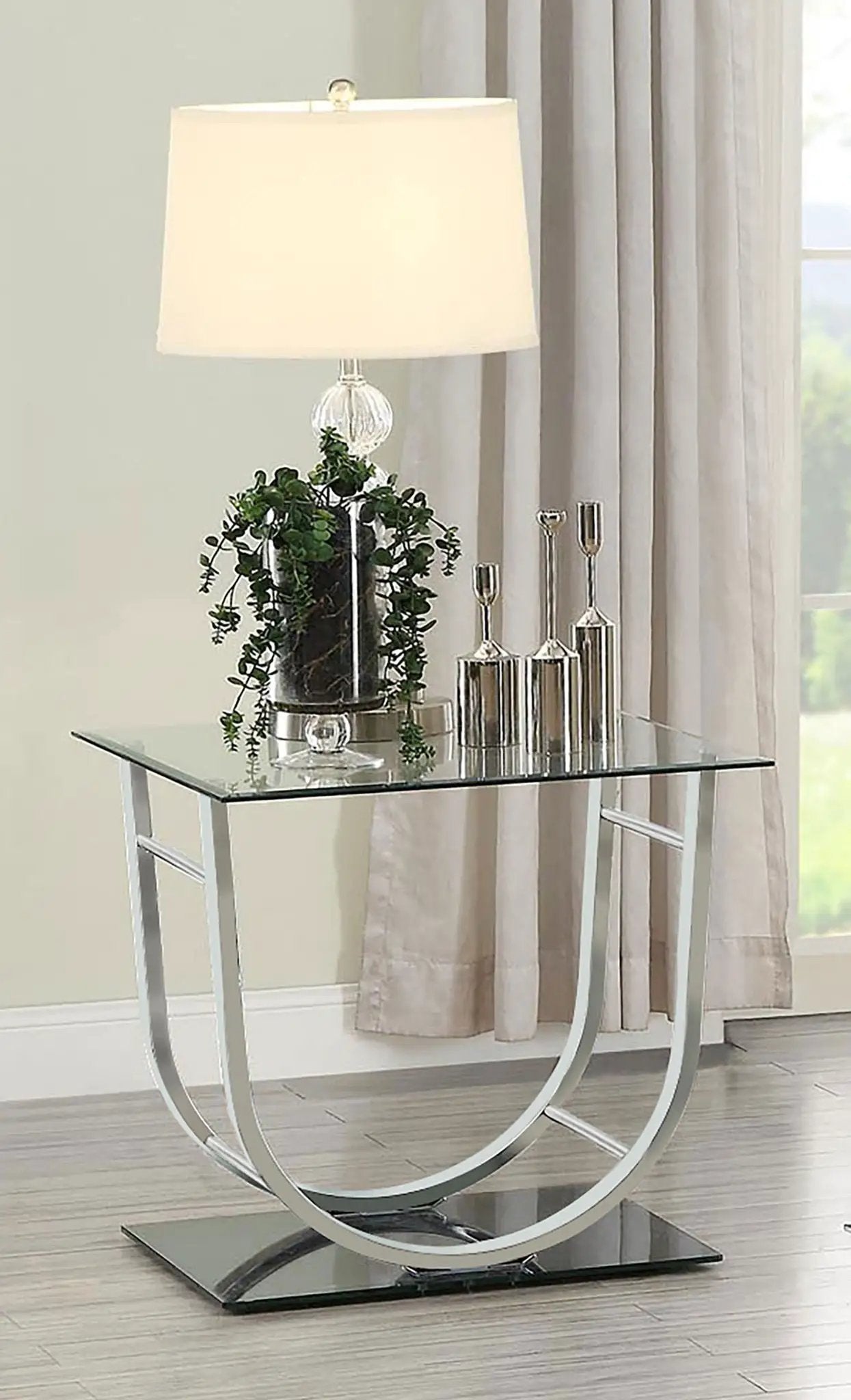 Danville Square U-Shaped Glass Top Side End Table Chrome by Unique Piece Furniture