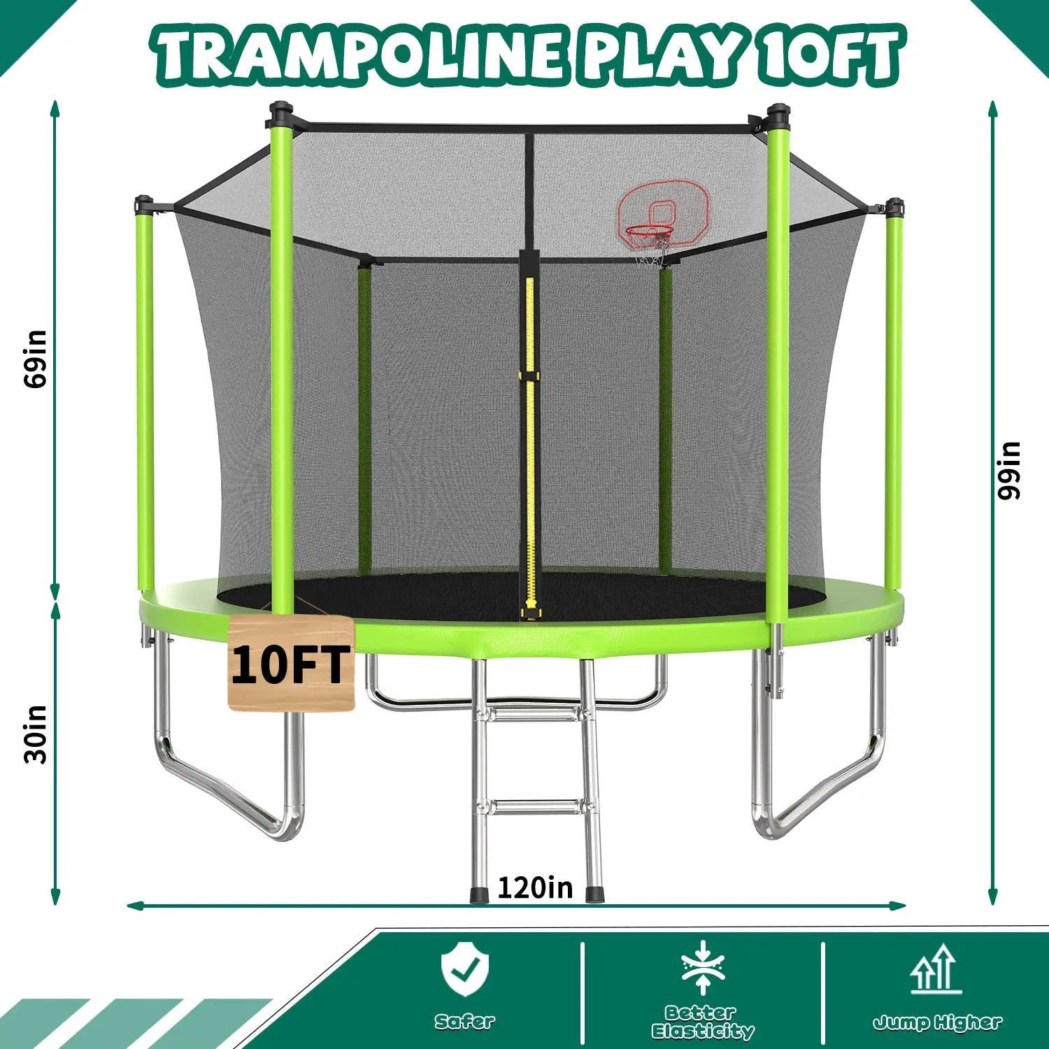 10FT Trampoline with Basketball Hoop and Ladder by HouseOfZazla