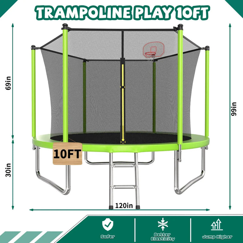 10FT Trampoline with Basketball Hoop and Ladder by HouseOfZazla