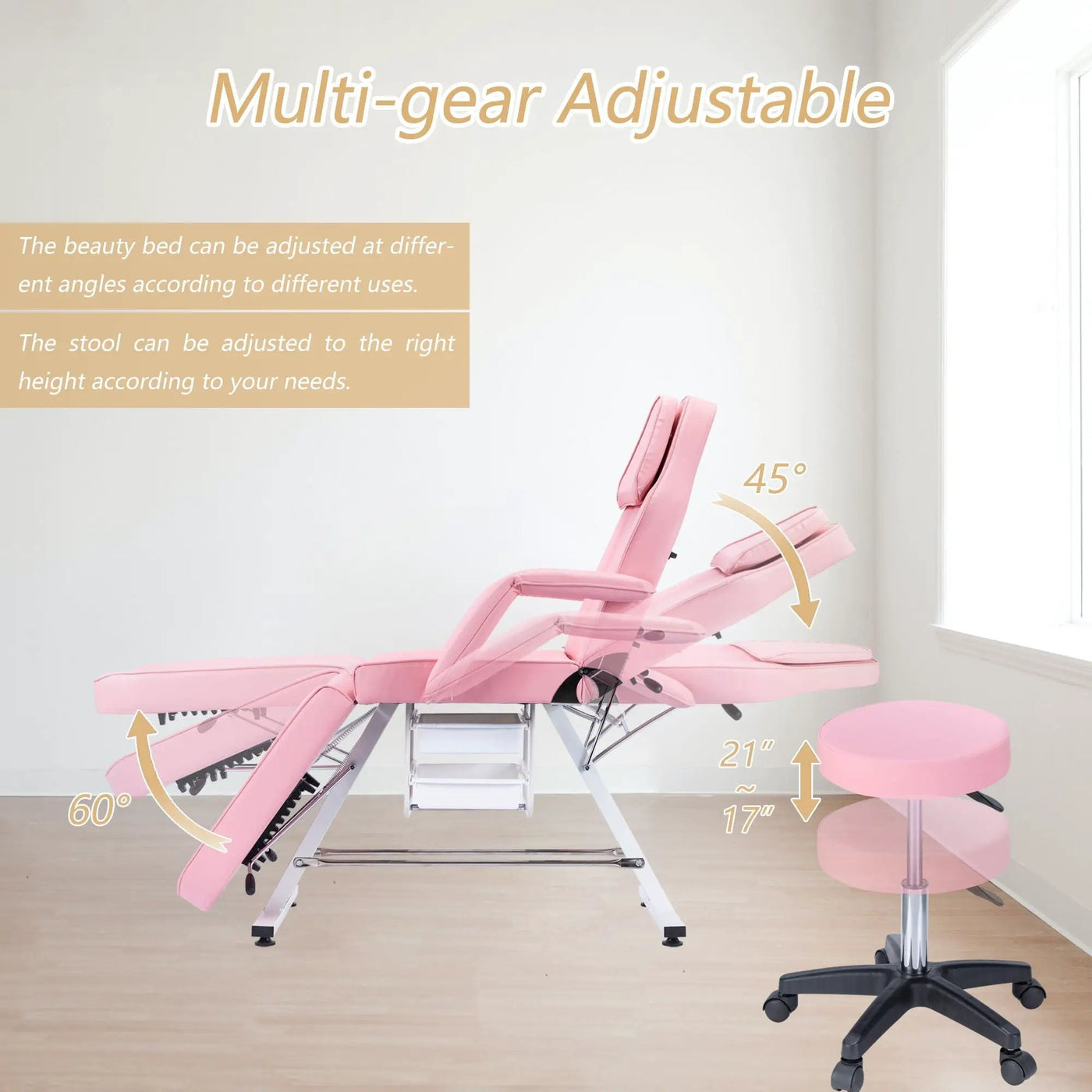 72.8" Massage Salon Tattoo Chair With Two Trays Esthetician Bed With Hydraulic Stool, Multi-Purpose 3-Section Facial Bed Table, Adjustable Beauty Barber Spa Beauty Equipment by HouseOfZazla