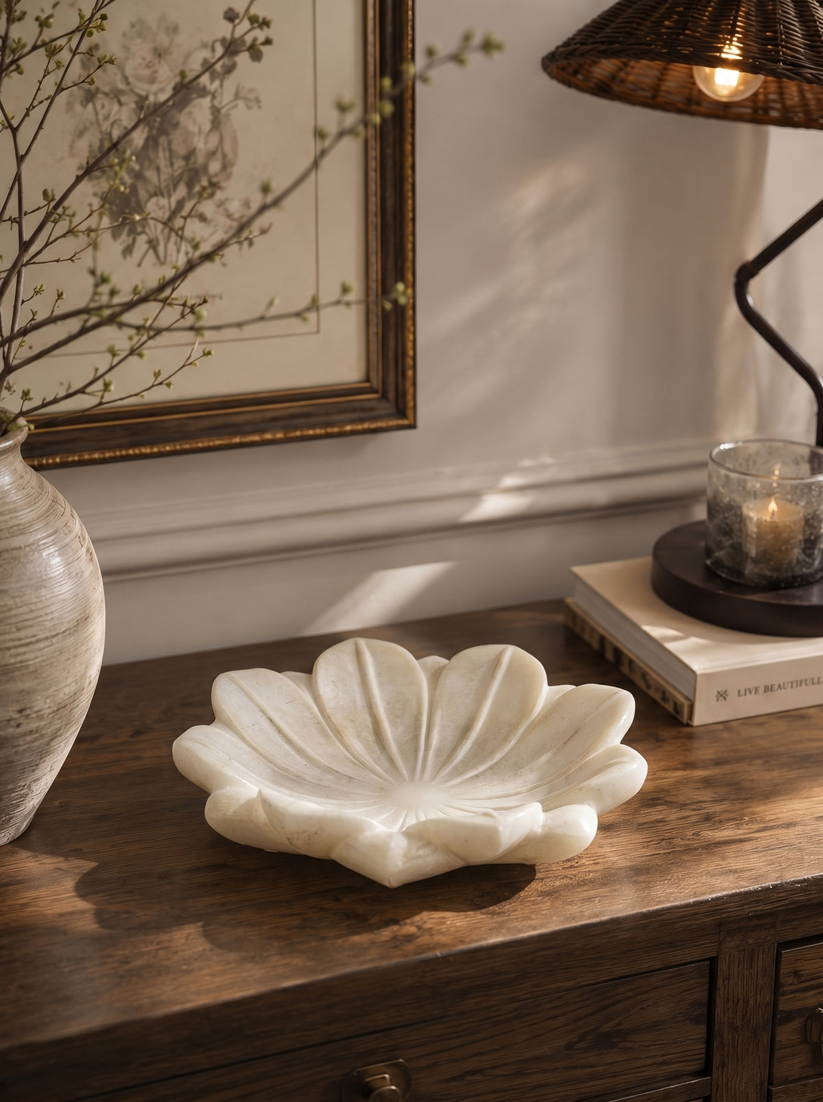Flower Decorative Bowl - Hand-finished Lotus Bloom