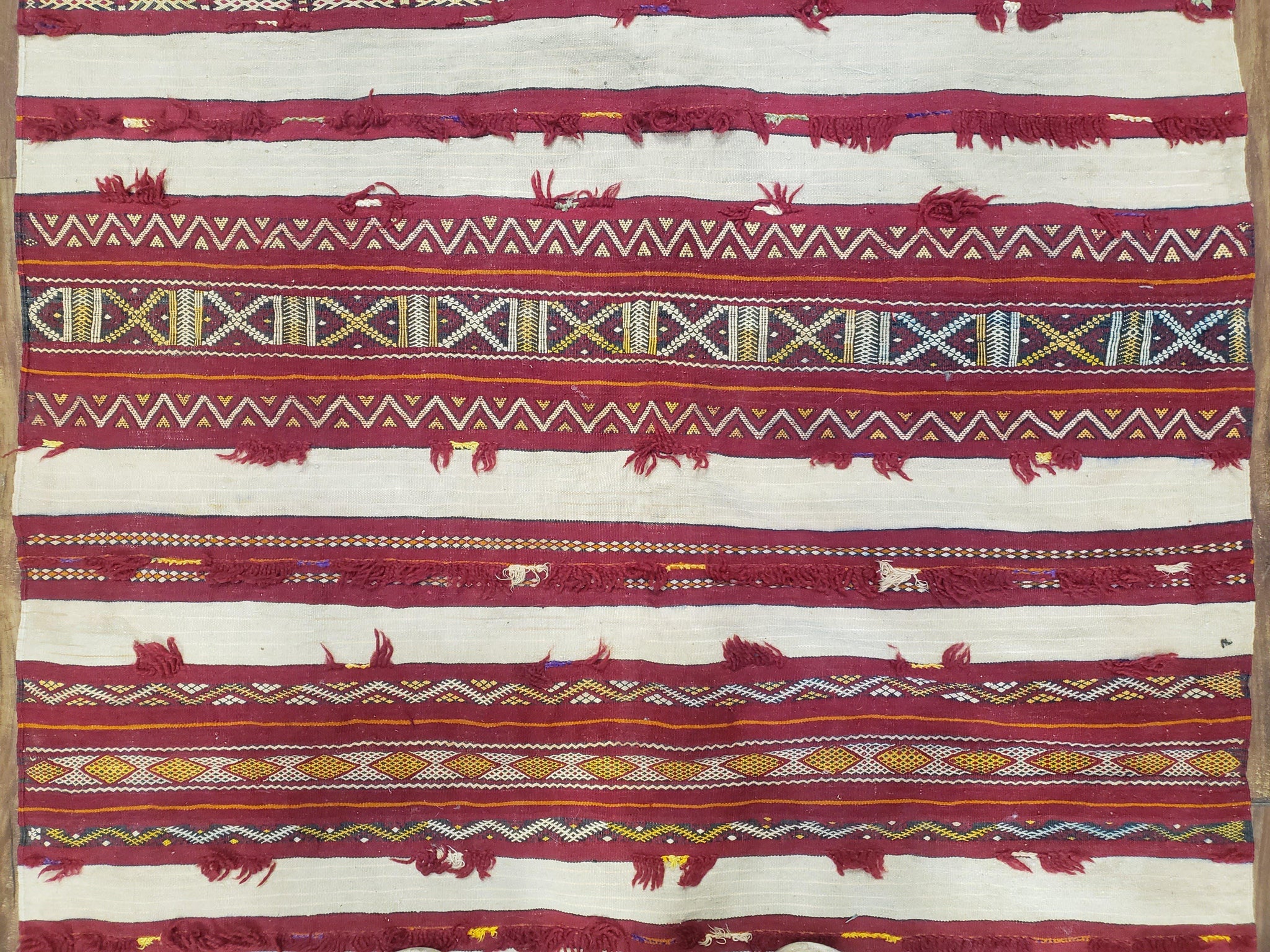 Antique Turkoman Yamud Rug 3x5 ft, 1920s Turkmen Sofreh Table Cover, Bohemian Rug, Tribal Collectible, Striped Rug, Handmade Ivory and Red by Jewel Rugs