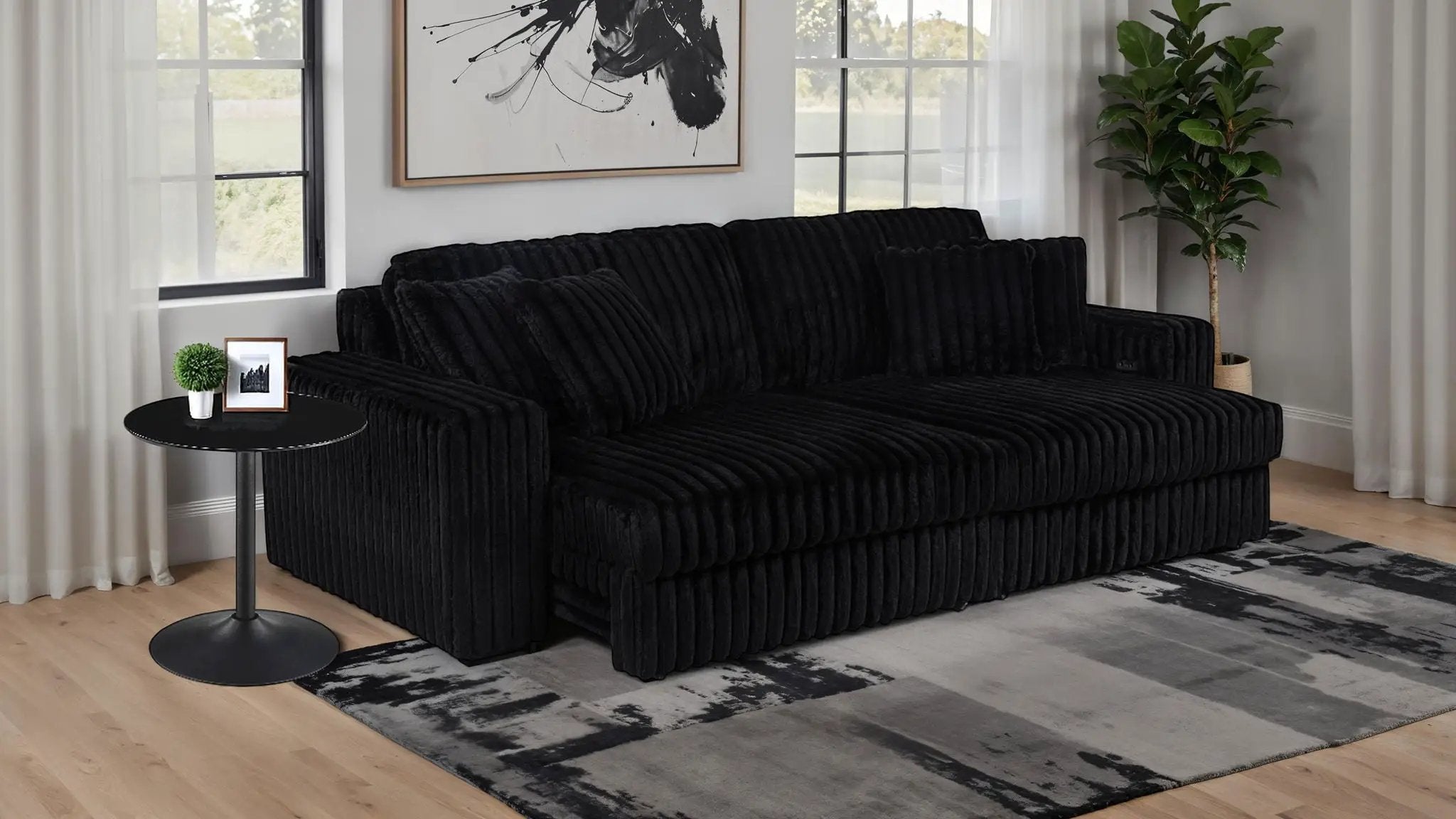 Jacana Corduroy Upholstered Dual Power Chaise Sofa Black by Unique Piece Furniture