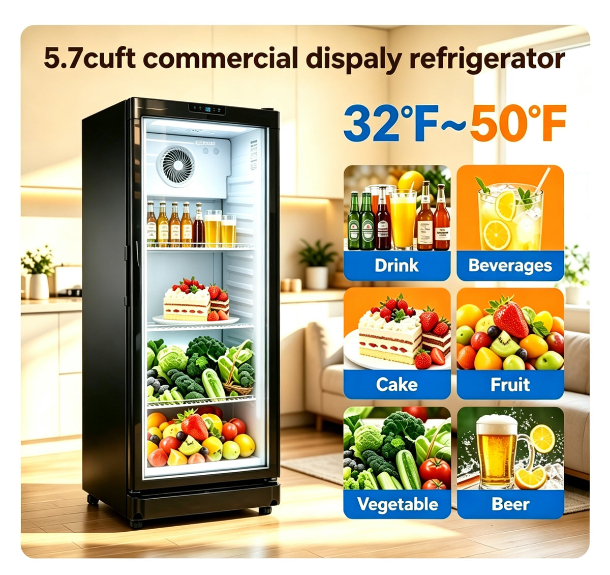 5.7 Cu.Ft Commercial Beverage Cooler with Double Glass Doors, photo 6 of 10
