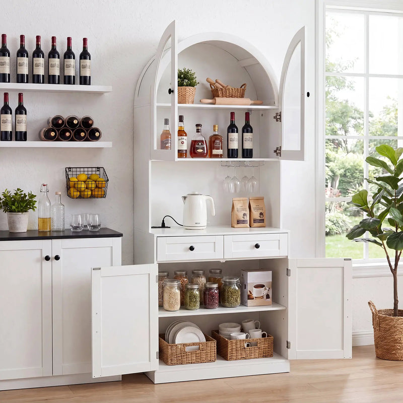 75" Farmhouse Tall Arched Pantry Cabinet with Charging Station by HouseOfZazla
