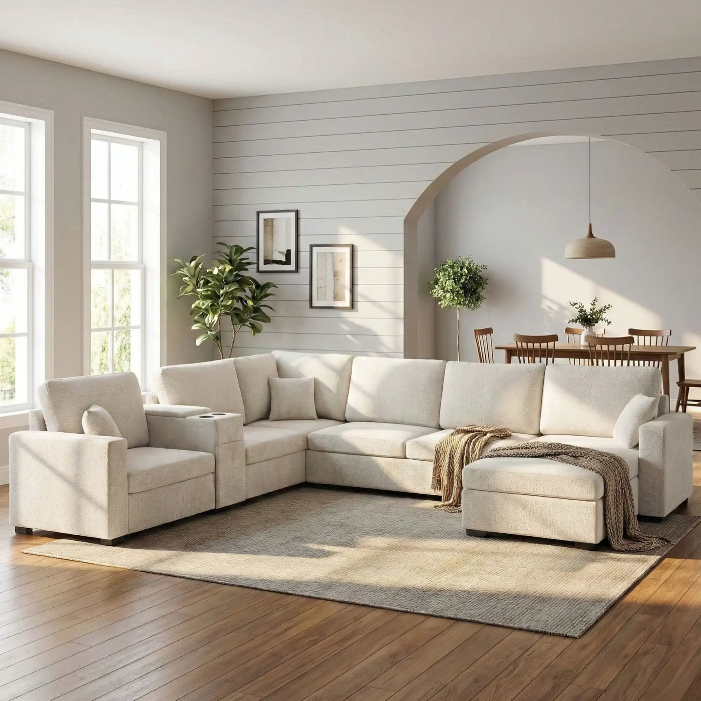 Modular 5 Seat U-Shape Sectional Sofa With Chaise Lounge, Built In Cup Holders And Storage Drawer by HouseOfZazla