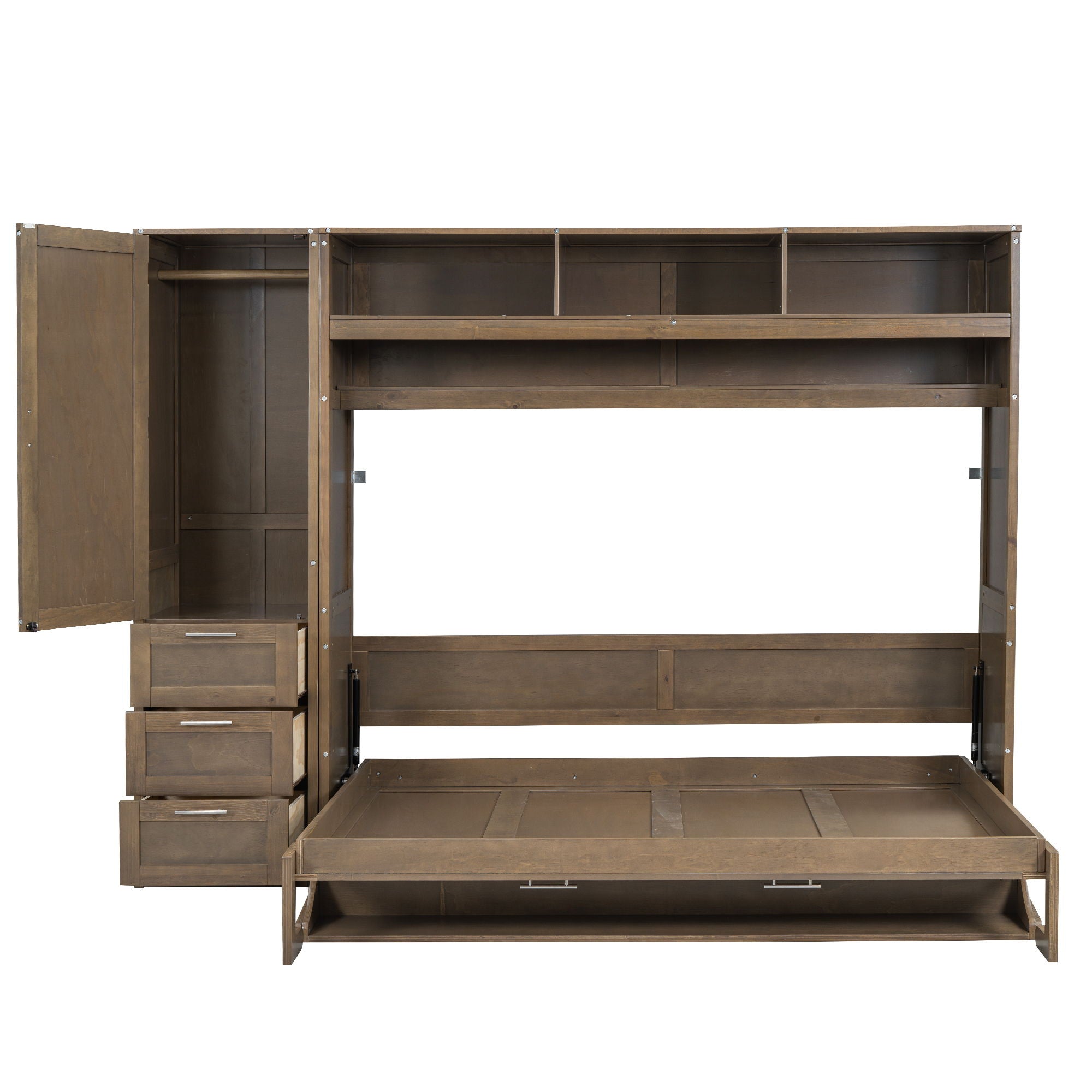 Full Size Murphy Bed With Wardrobe, Drawers, And Open Shelves - Wood by HouseOfZazla