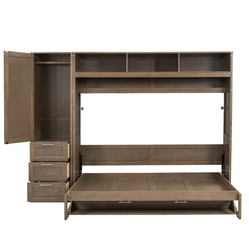 Full Size Murphy Bed With Wardrobe, Drawers, And Open Shelves - Wood by HouseOfZazla