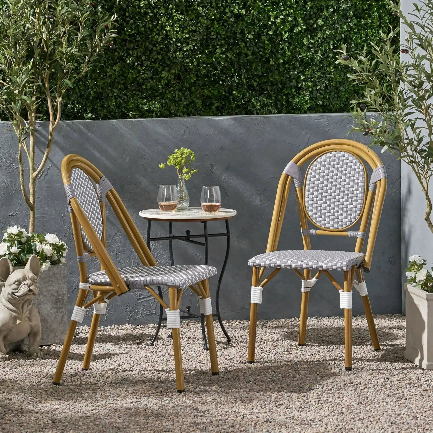 Outdoor Rattan and Aluminum French Bistro Chair Set by HouseOfZazla