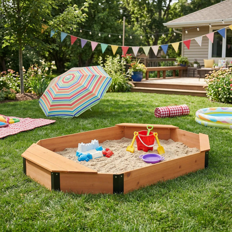 Octagon Sandbox With Storage, Sandpit With Cover And Liner For Backyard by HouseOfZazla