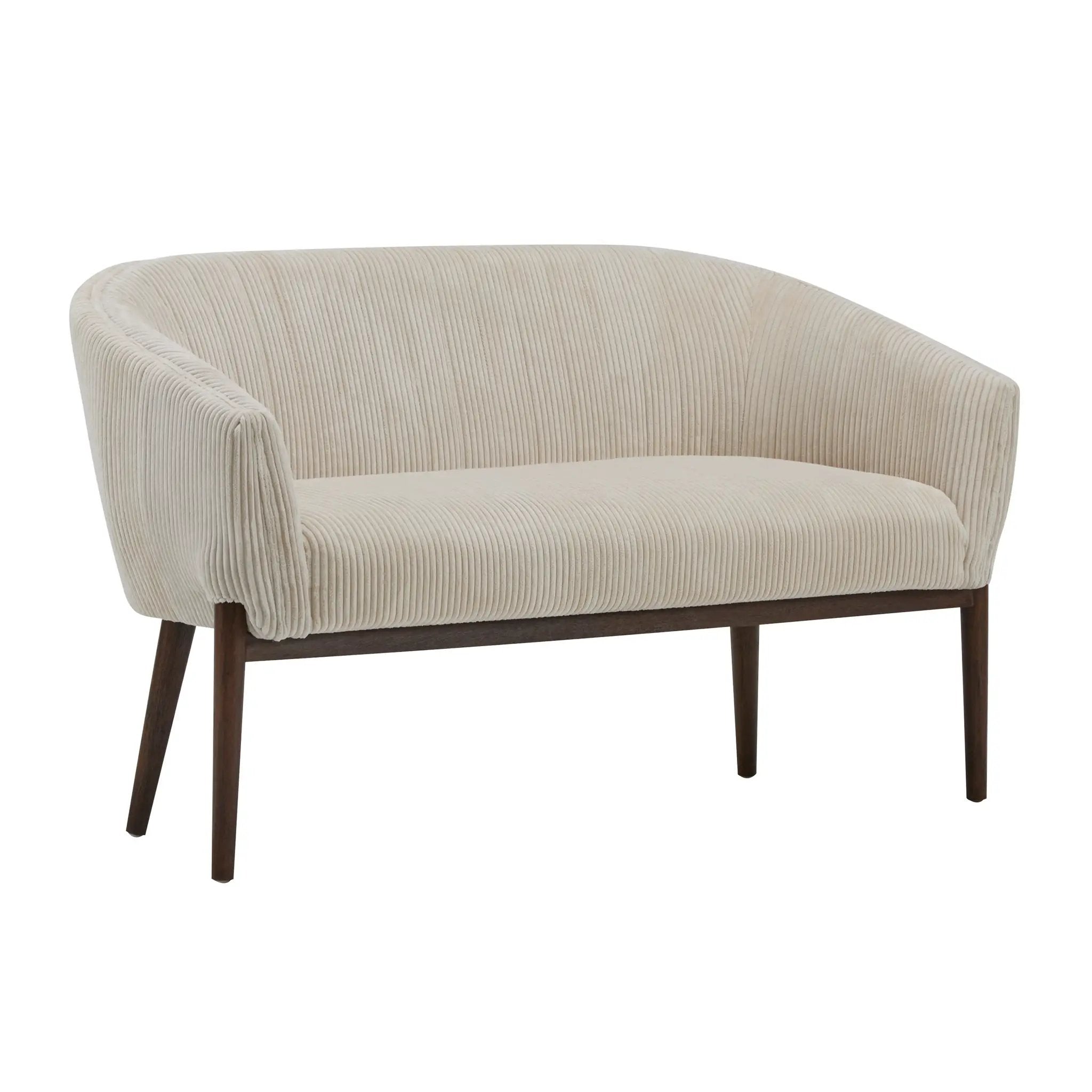 Corduroy Recessed Arm Loveseat (Beige + Walnut) by HouseOfZazla