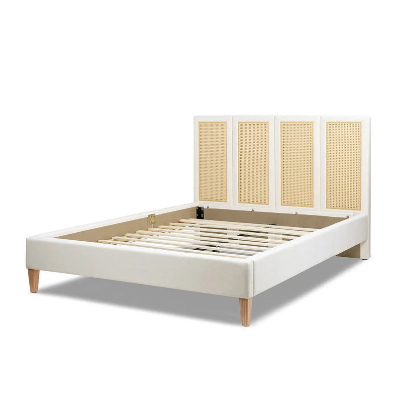 Toscana Queen Upholstered Cane Back Platform Bed by HouseOfZazla