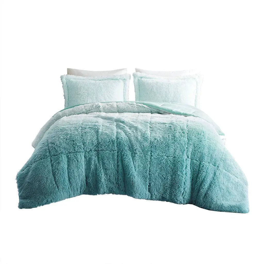 Full/Queen Ombre Shaggy Long Fur Comforter Mini Set by HouseOfZazla