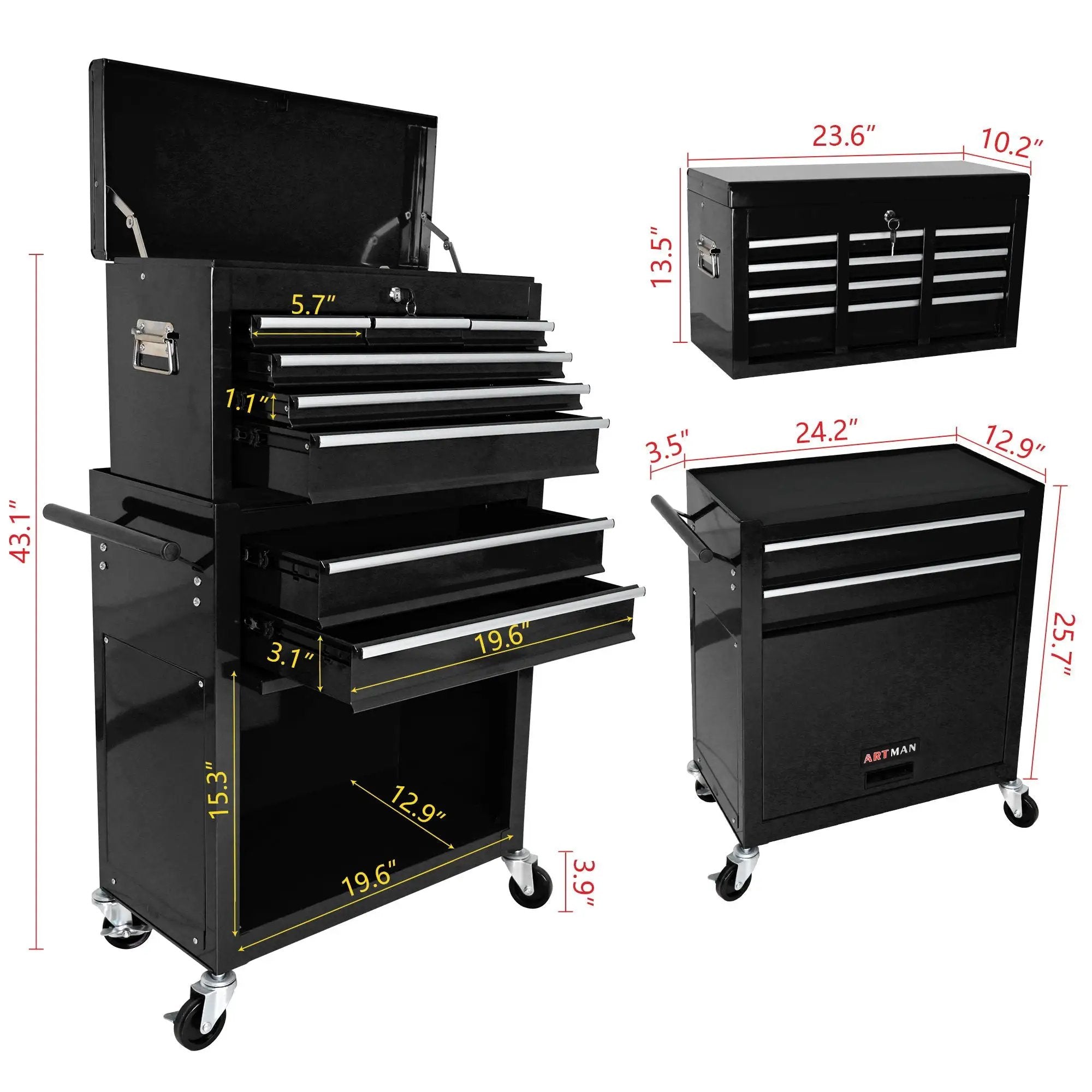 High Capacity Rolling Tool Chest With Wheels And Drawers, Storage Cabinet by HouseOfZazla