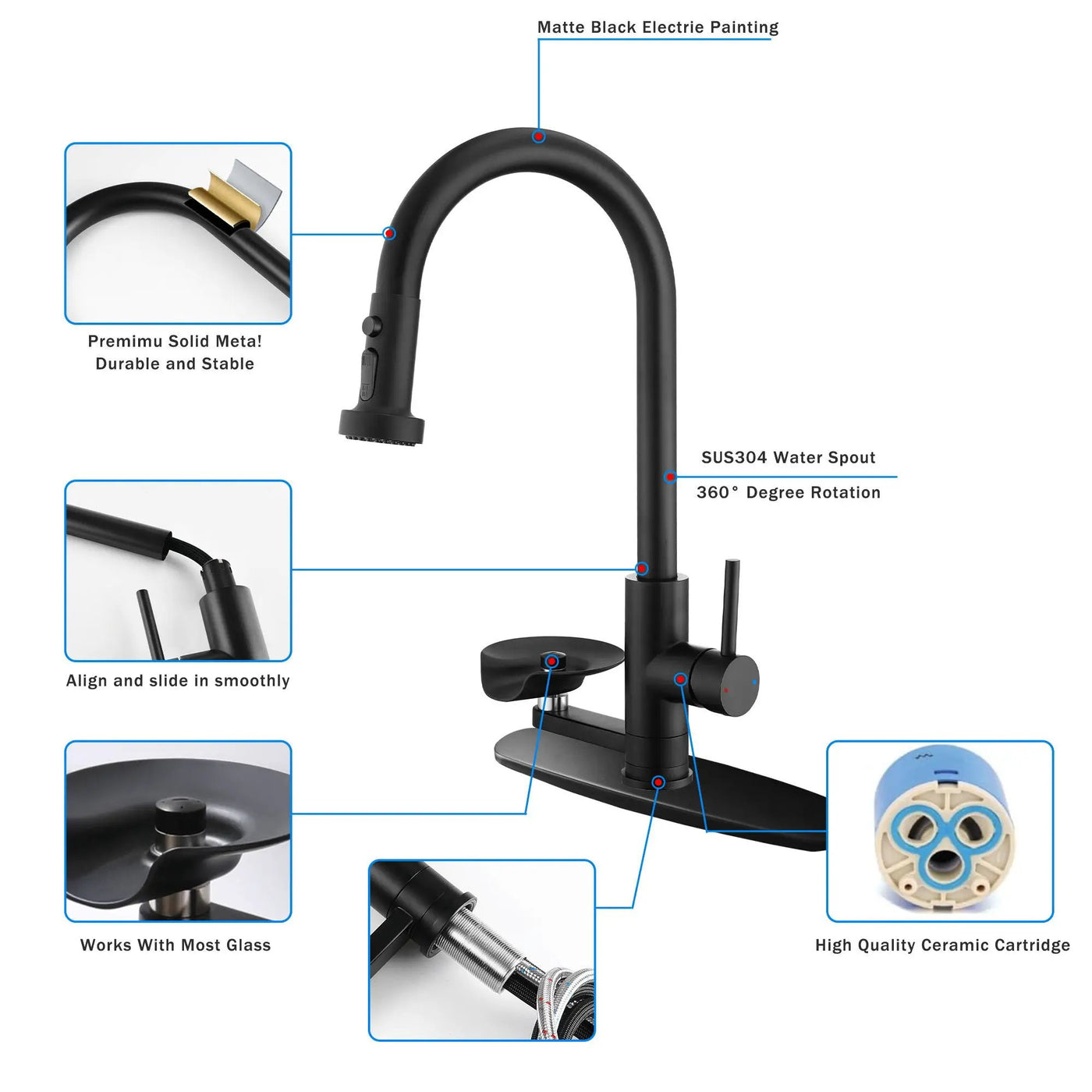 3 In 1 Kitchen Faucet With Press Type Glass Rinser, High Arc Pull Down Sprayer by HouseOfZazla