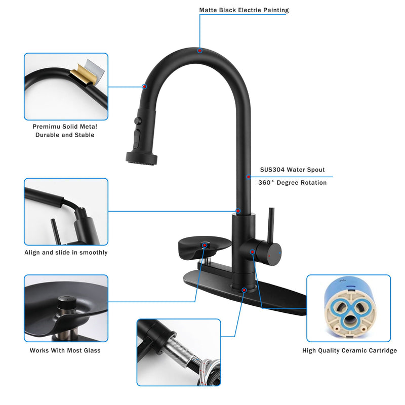3 In 1 Kitchen Faucet With Press Type Glass Rinser, High Arc Pull Down Sprayer by HouseOfZazla