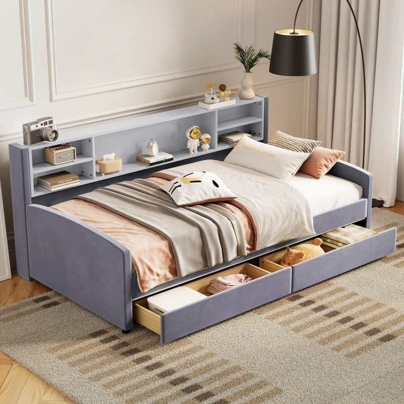 Luxurious Upholstered Platform Bed With Storage Drawers by HouseOfZazla