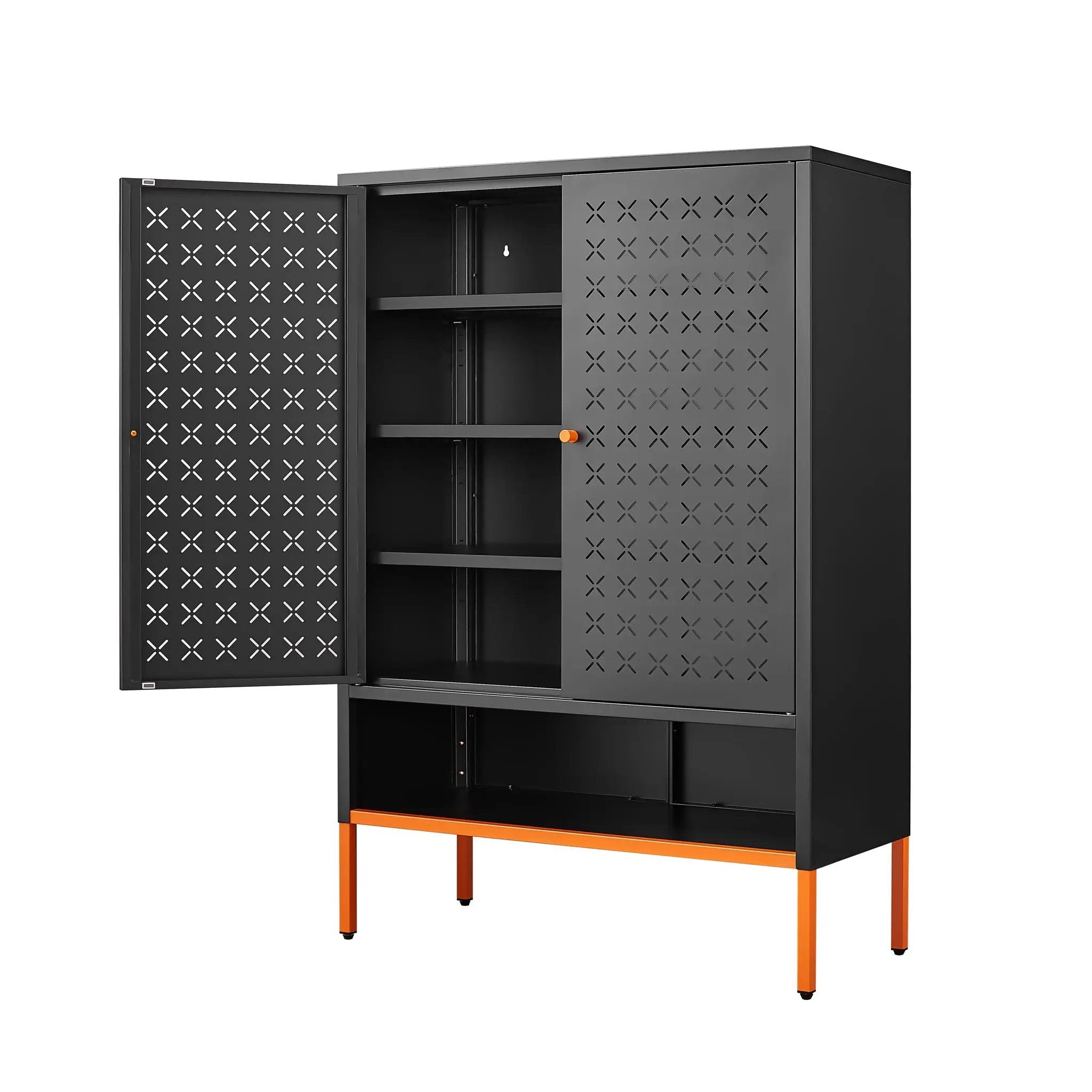 Grid Double Door Shoe Cabinet With Adjustable Compartments And Moisture-Proof Design In Metal by Unique Piece Furniture