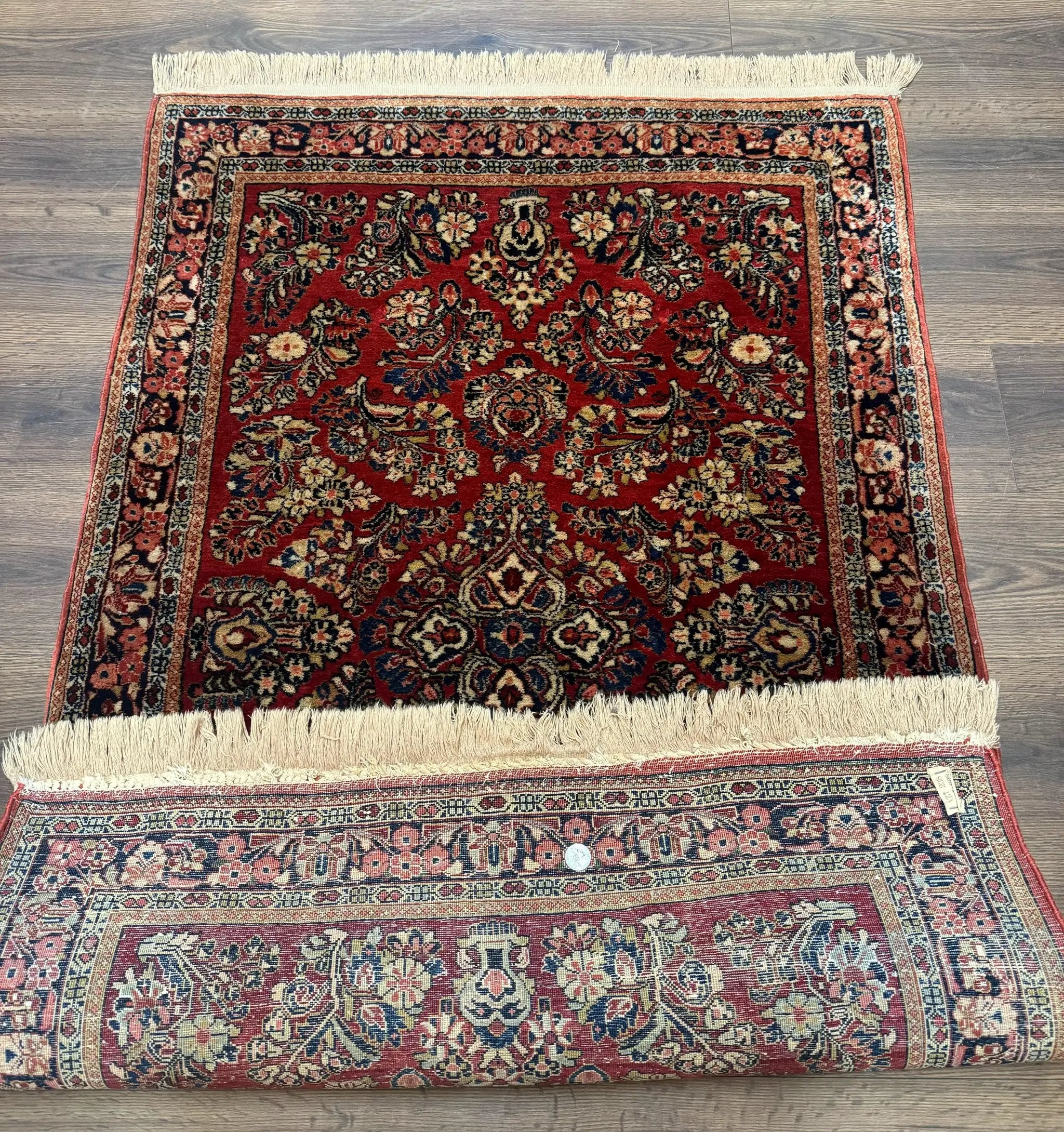 Antique Persian Sarouk Rug 3x5, Red, Floral, 200 KPSI by Jewel Rugs