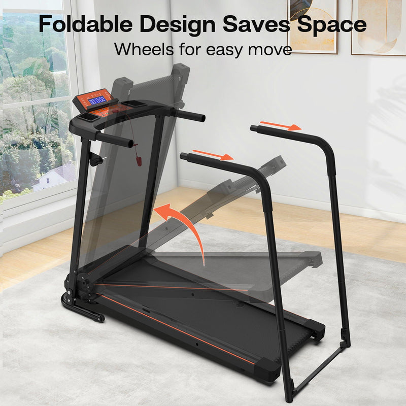 Home Fitness Treadmill With Extended Handrails, Portable Foldable Design - Black / Orange by HouseOfZazla