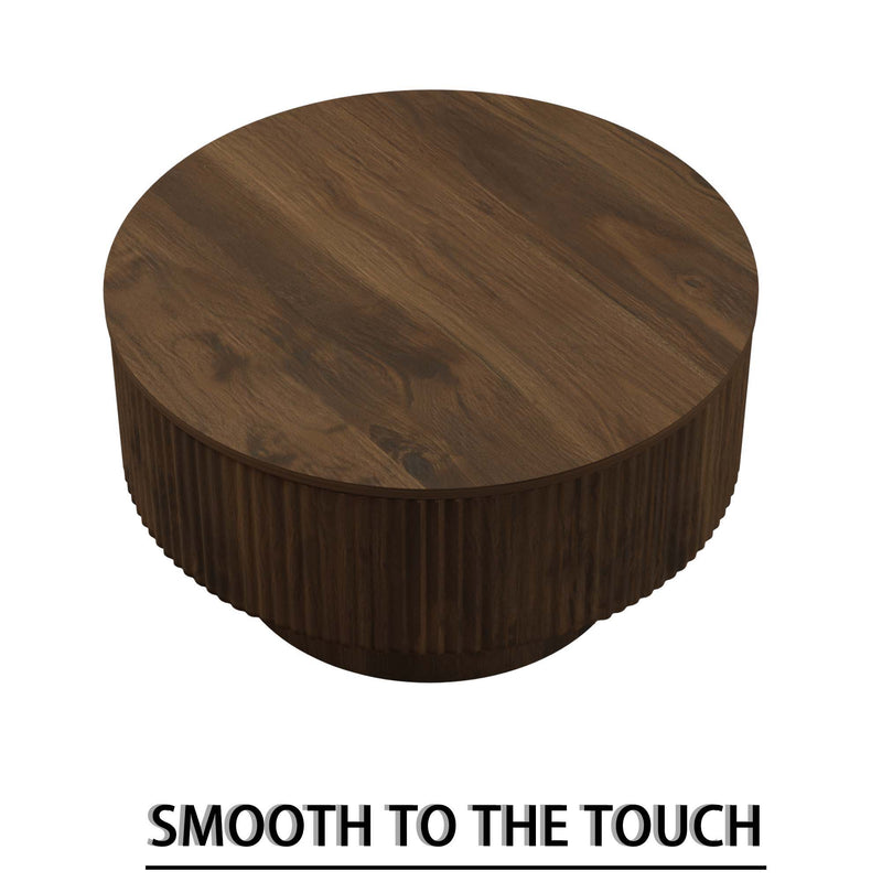 Modern Circular Coffee Table With Stripe Design And Storage Space