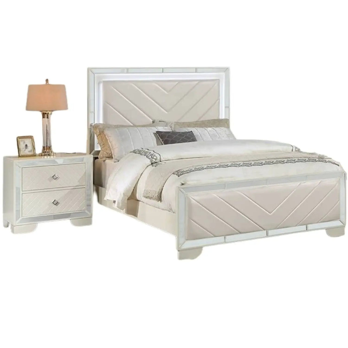 3 Piece Bedroom Contemporary Set, Bed With LED Lights And 2 Nightstands by HouseOfZazla