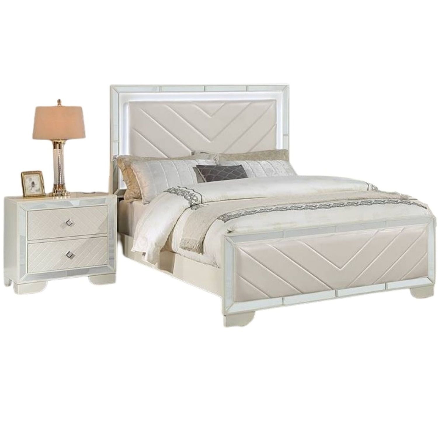 3 Piece Bedroom Contemporary Set, Bed With LED Lights And 2 Nightstands by HouseOfZazla