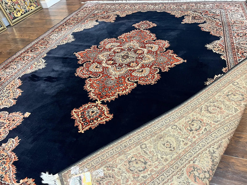 Karastan Rug 10x13, Karastan Ebony Kirman Rug, Room SIzed Wool Pile Vintage Karastan Carpet, Belgium Power Loomed Rug, Black Semi Open Field by Jewel Rugs
