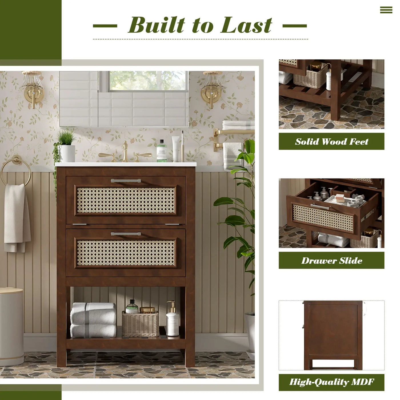 Modern Bathroom Vanity With Integrated Sink, Cabinet With 1 Deep Drawer And 1 Tip-Out Drawer by HouseOfZazla