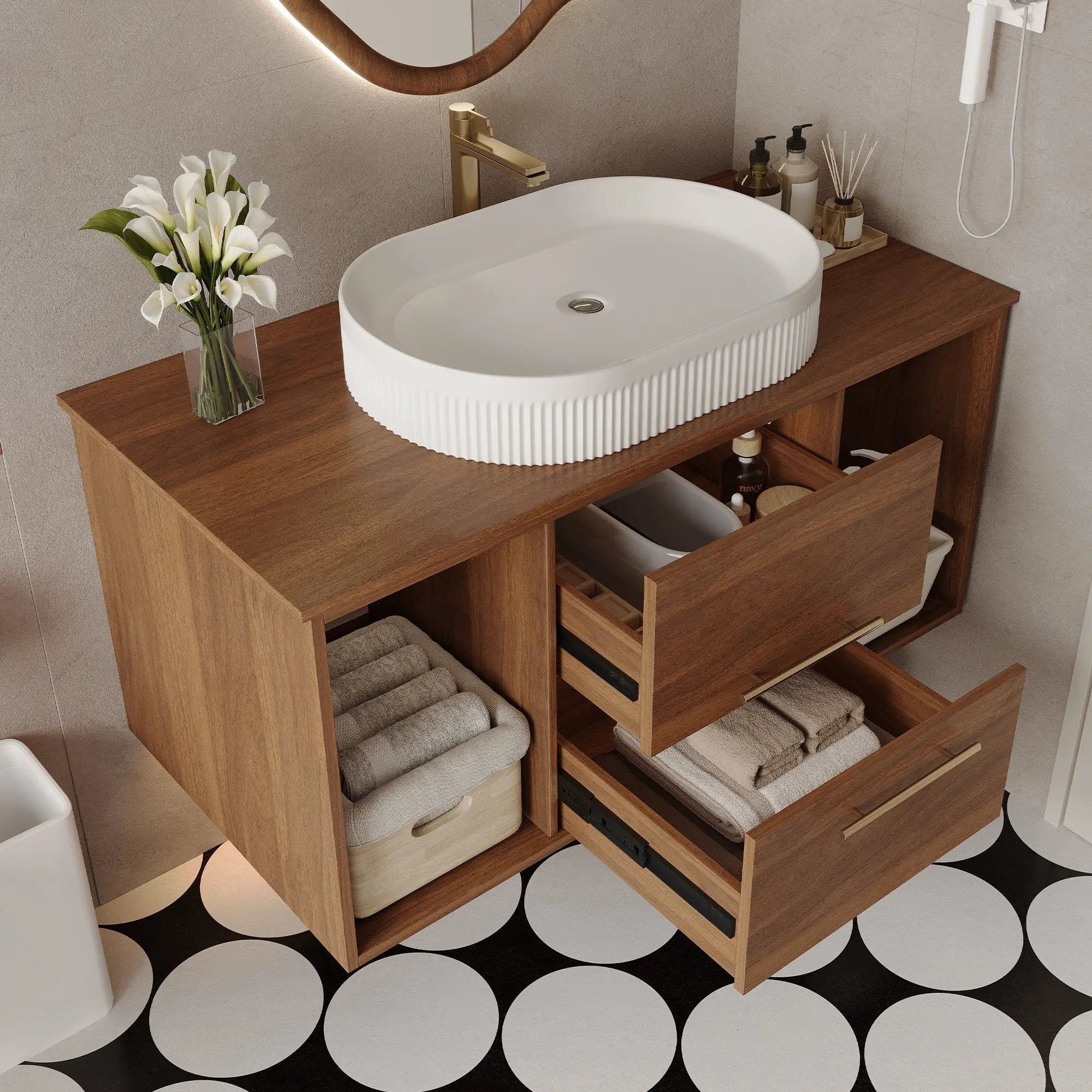Wall-Mounted Bathroom Vanity with Ceramic Sink by HouseOfZazla