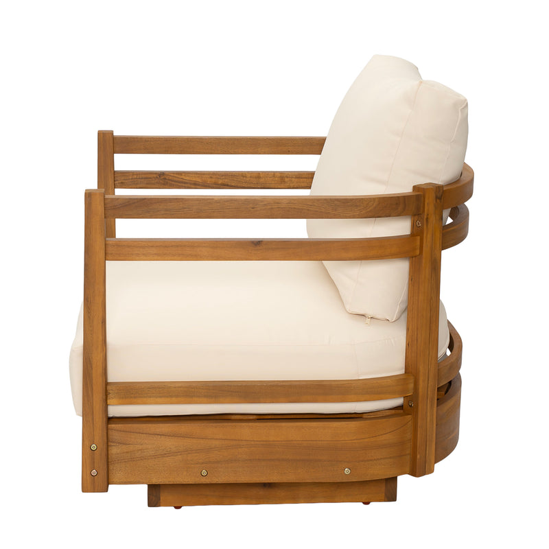 Acacia Wood Outdoor Swivel Chair with Plush Cushions - Natural, photo 9 of 10