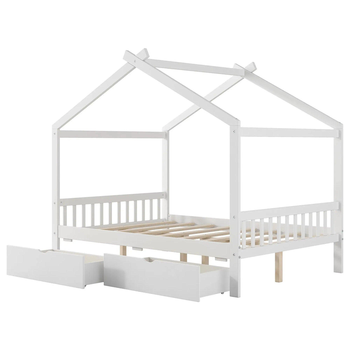 House Style Platform Bed With Headboard, Footboard, 2 Drawers, And Roof Design by HouseOfZazla