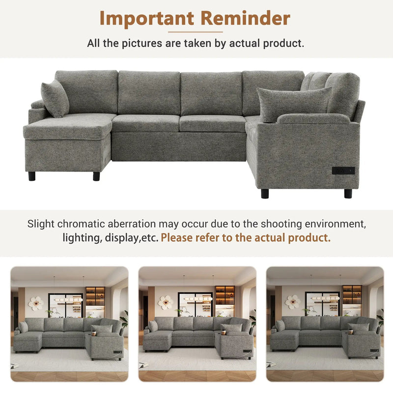 U-Shaped Sectional Sleeper Sofa With Ample Storage Space, 2 Cup Holders And Charging Ports For Living Room by HouseOfZazla