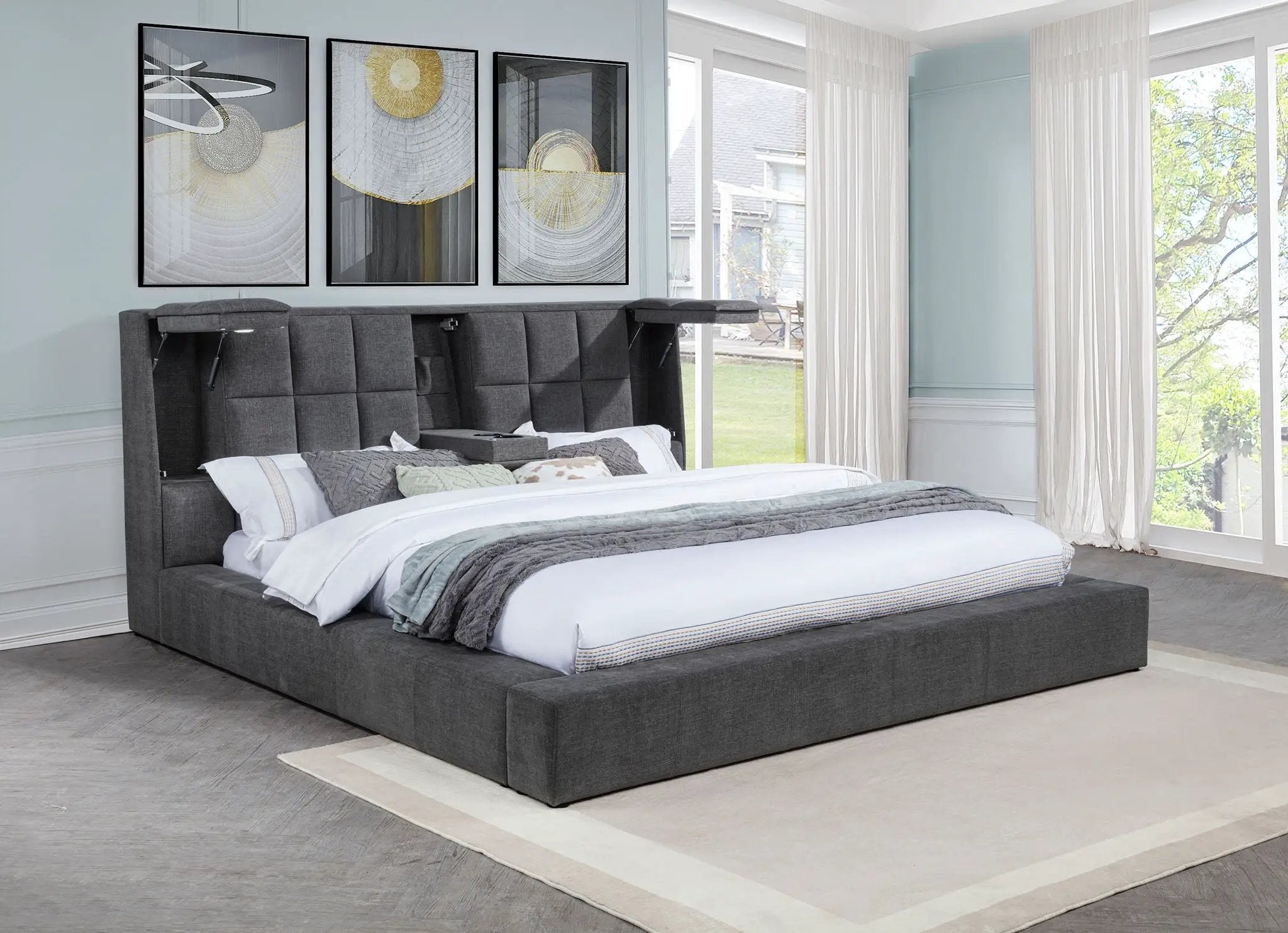 Dreux Upholstered Eastern King Panel Platform Bed Grey by Unique Piece Furniture