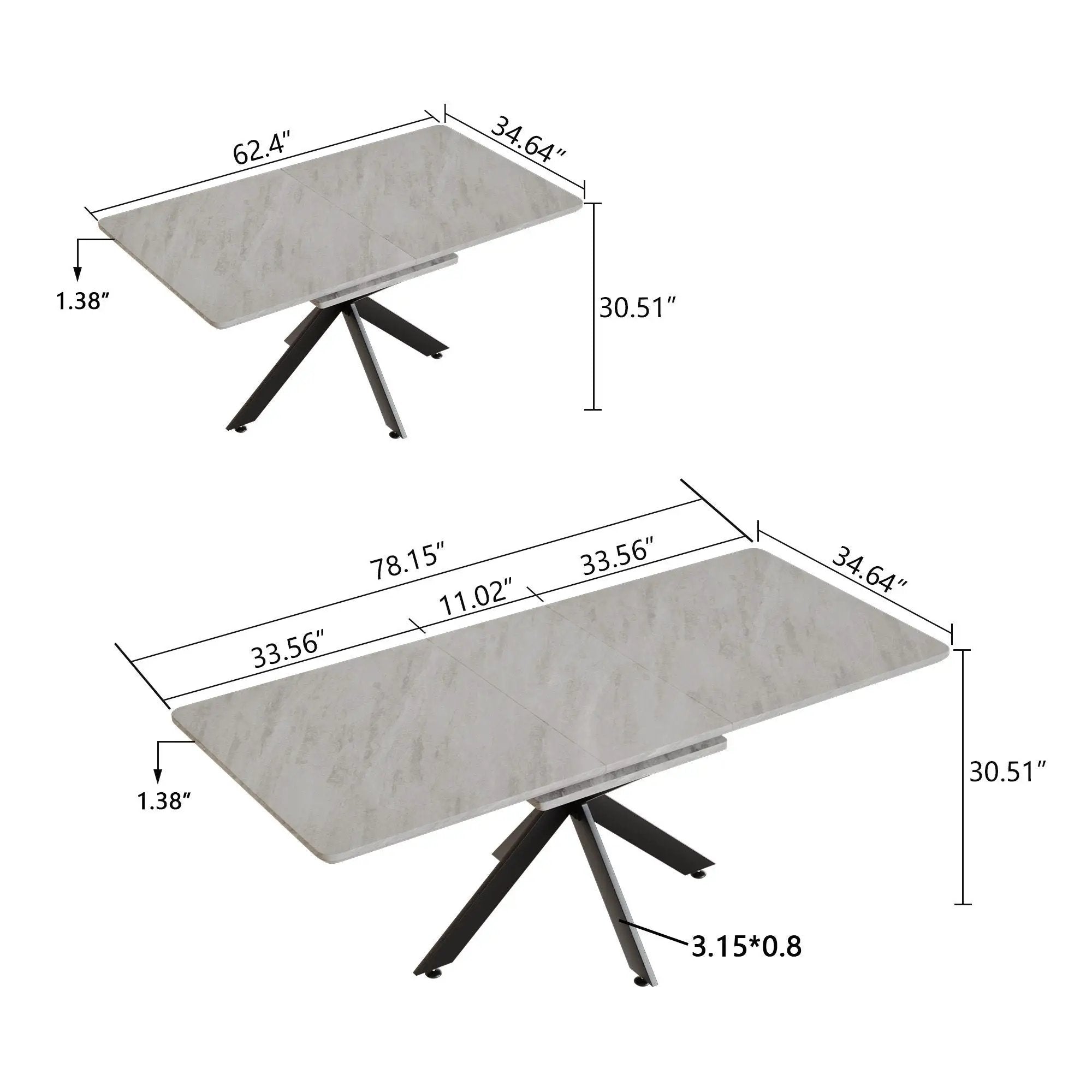 Modern Extendable Dining Table Set With Soft Padded Armless Chairs