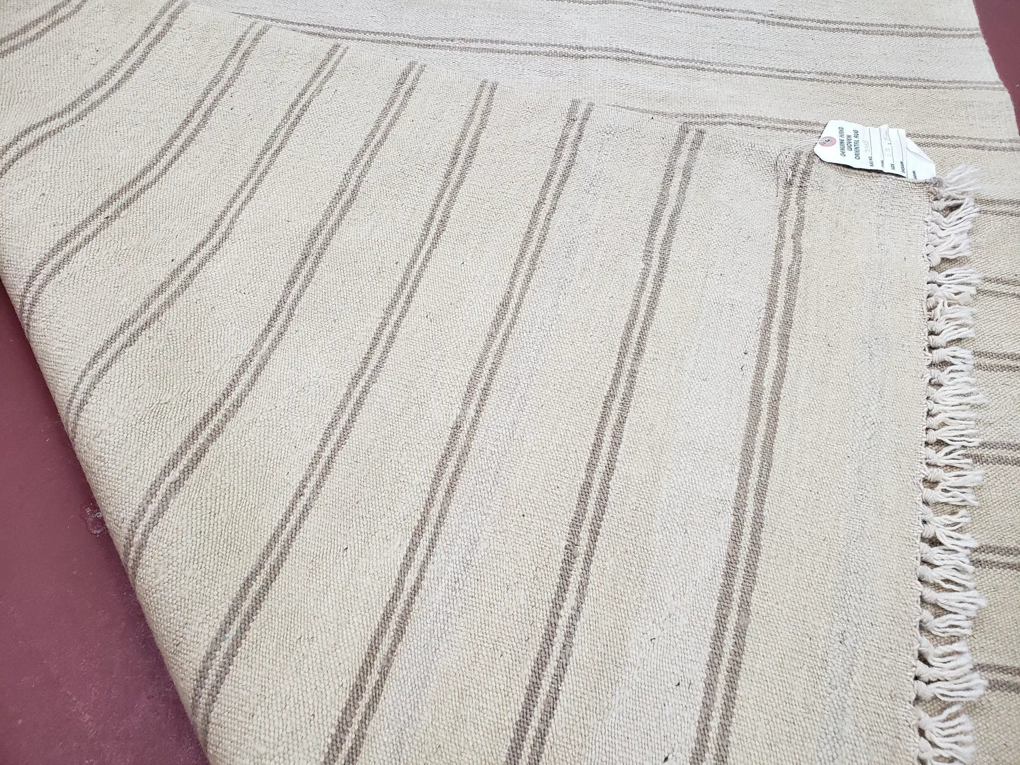 New Striped Turkish Kilim Area Rug 4x6 ft, Hand-Knotted, Wool, Light Gray, Earth Tone Decor, Flatweave Kilim, Two Toned Rug, Southwestern by Jewel Rugs