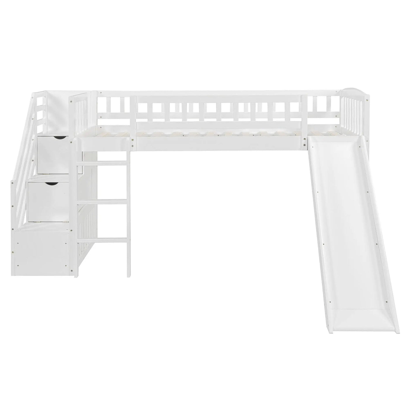 Loft Stairway Bed With 2 Drawers, Convertible Ladder And Slide by HouseOfZazla