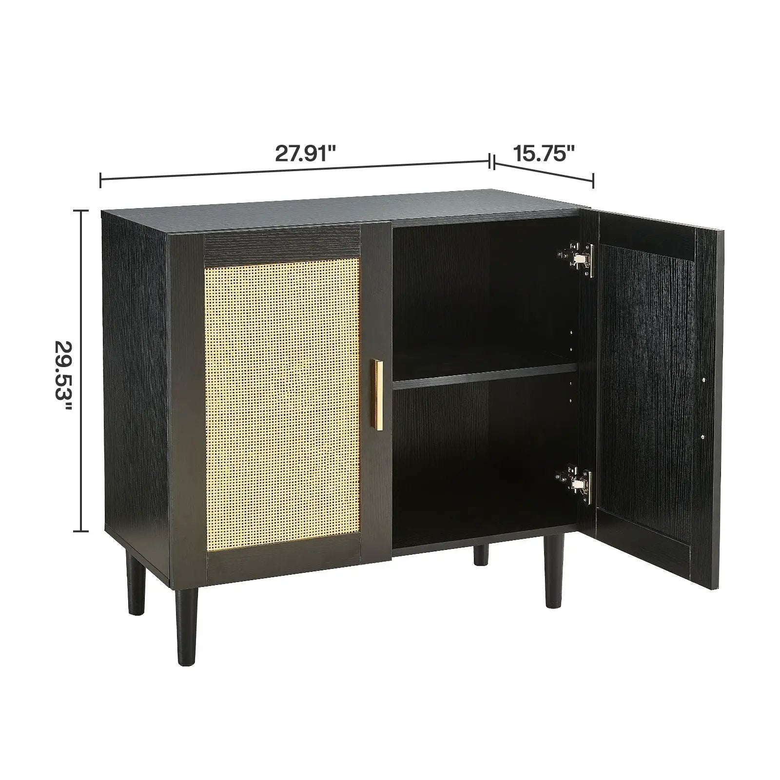 Side Panel Buffet Cabinet With Natural Rattan Door, Rattan Storage Cabinet With Adjustable Shelves, Side Panel And Buffet With Storage Space, Modern Console Cabinet In Bedroom And Living Room - Black / Beige by Unique Piece Furniture