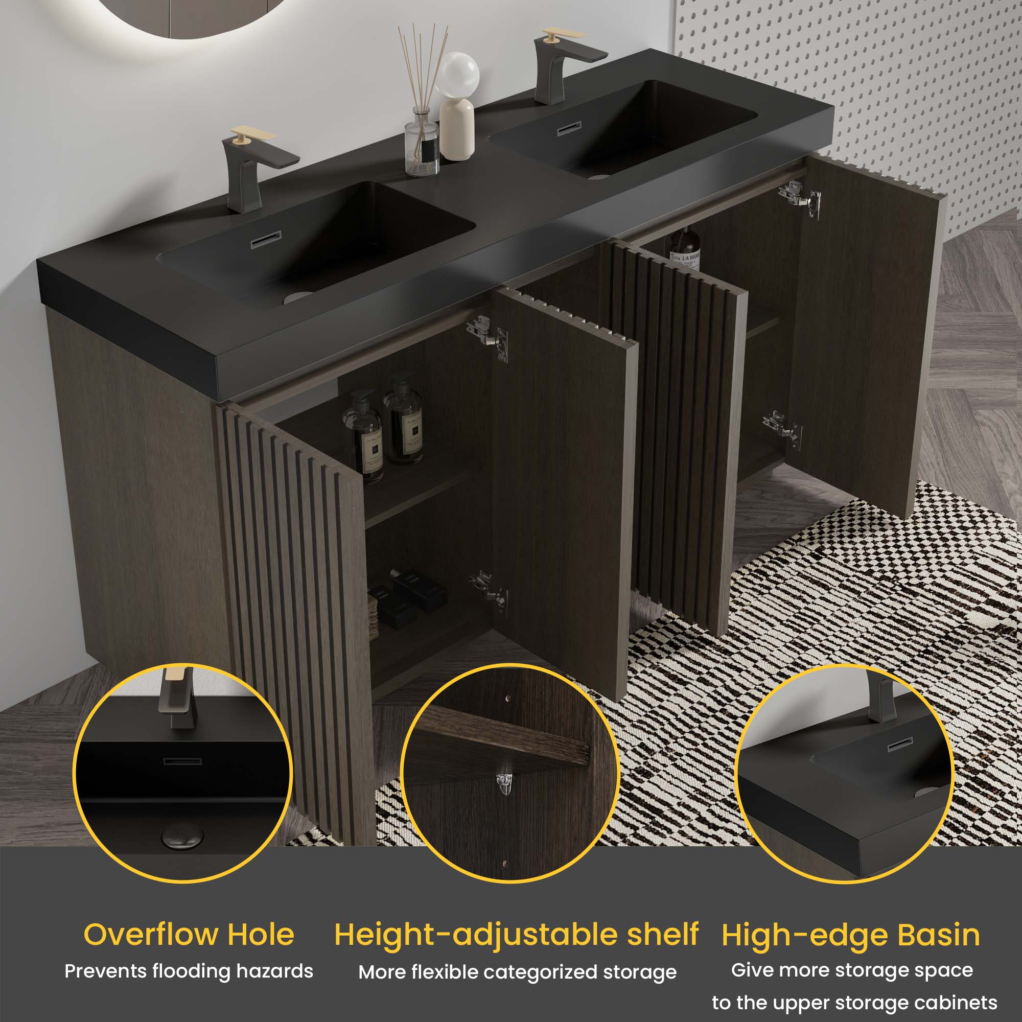 Galan 60" Smoked Oak Bathroom Vanity by HouseOfZazla