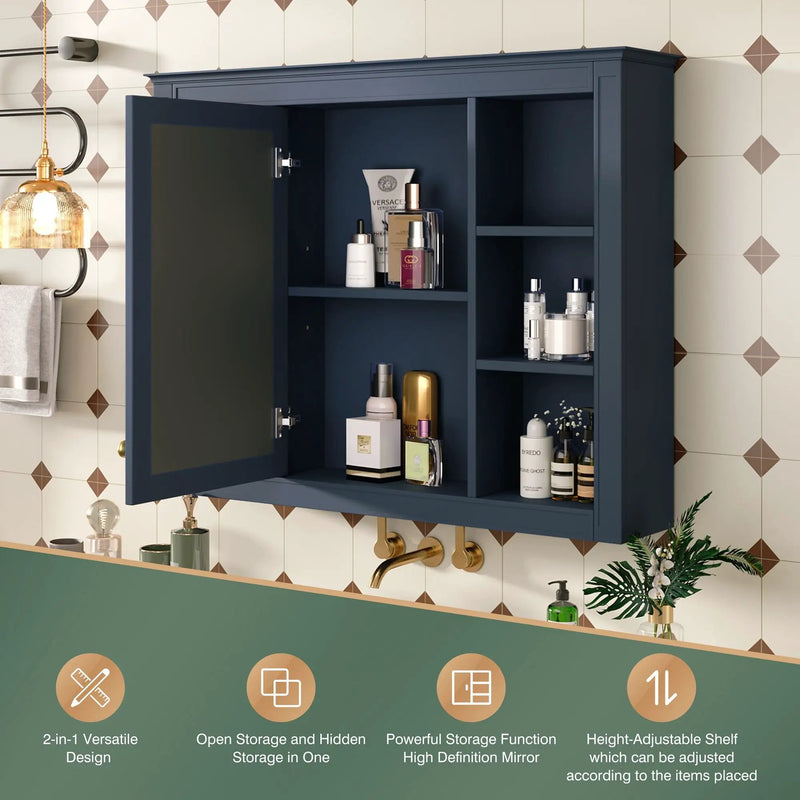 Wall Mounted Medicine Cabinet With Mirror, Storage Cabinet Featuring 6 Open Shelves And Adjustable Interior by HouseOfZazla