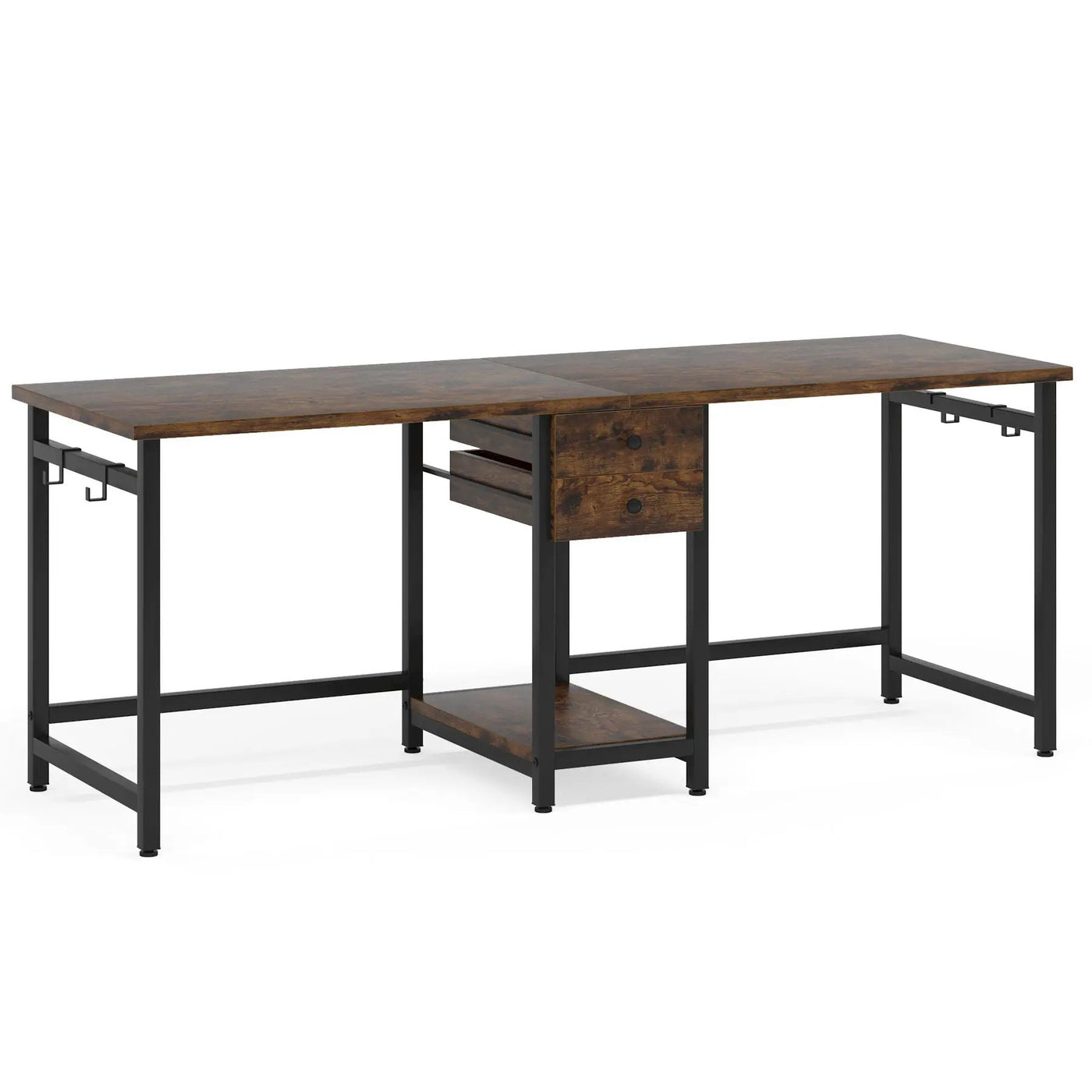 2 Person Computer Desk With Drawers And Shelves, Extra Long Double Workstation by HouseOfZazla