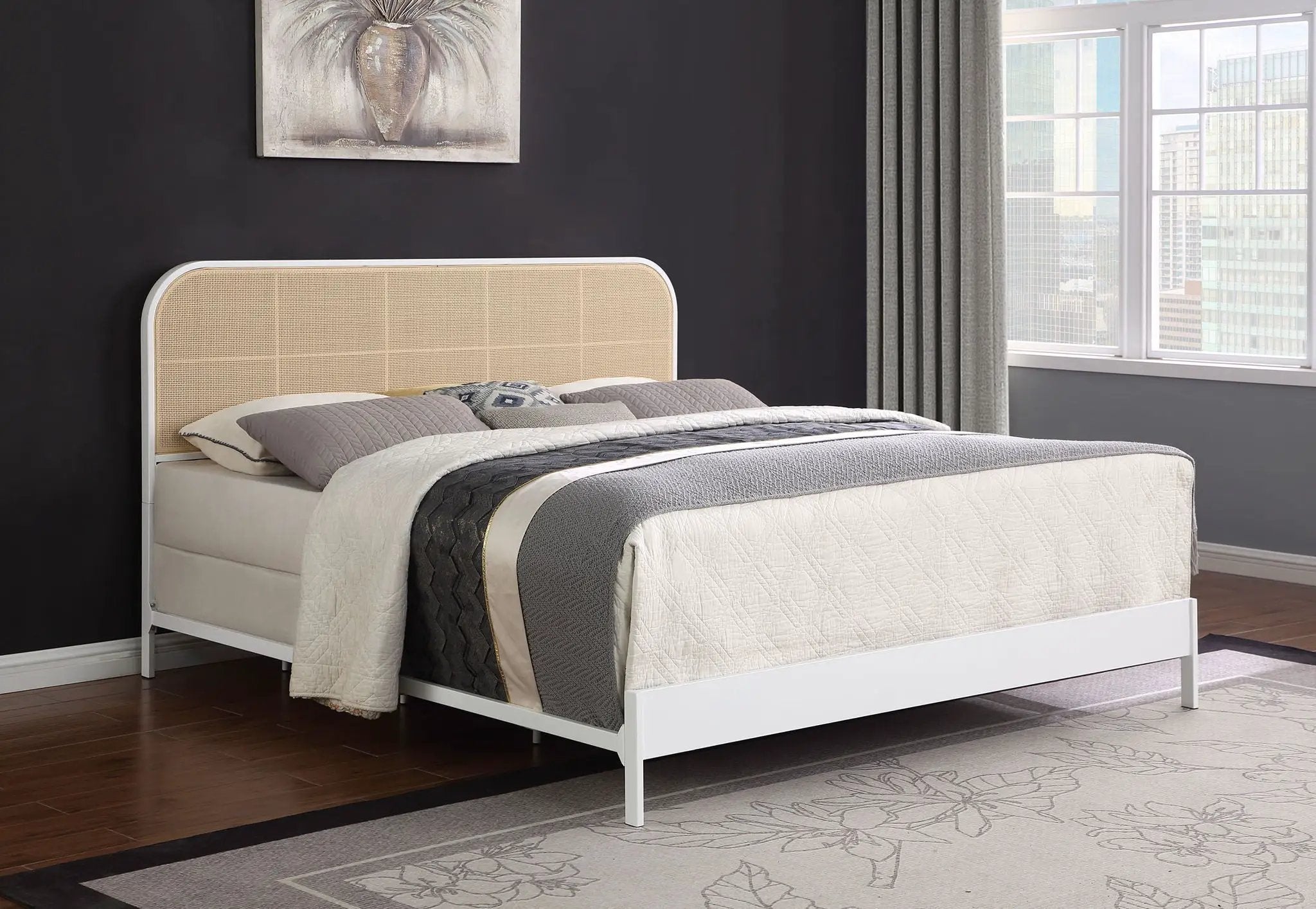 Amherst Radio Weave Rattan Metal Eastern King Bed White by Unique Piece Furniture