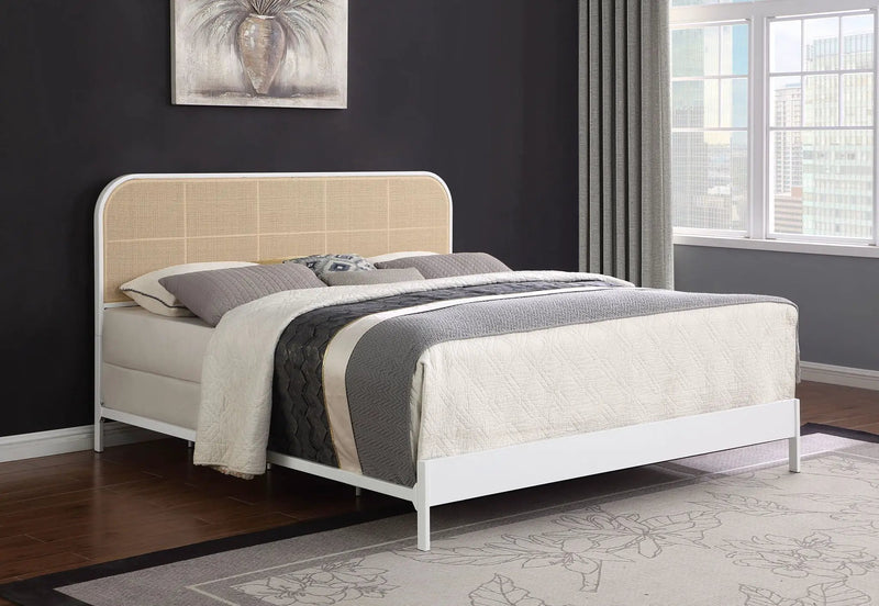 Amherst Radio Weave Rattan Metal Eastern King Bed White by Unique Piece Furniture