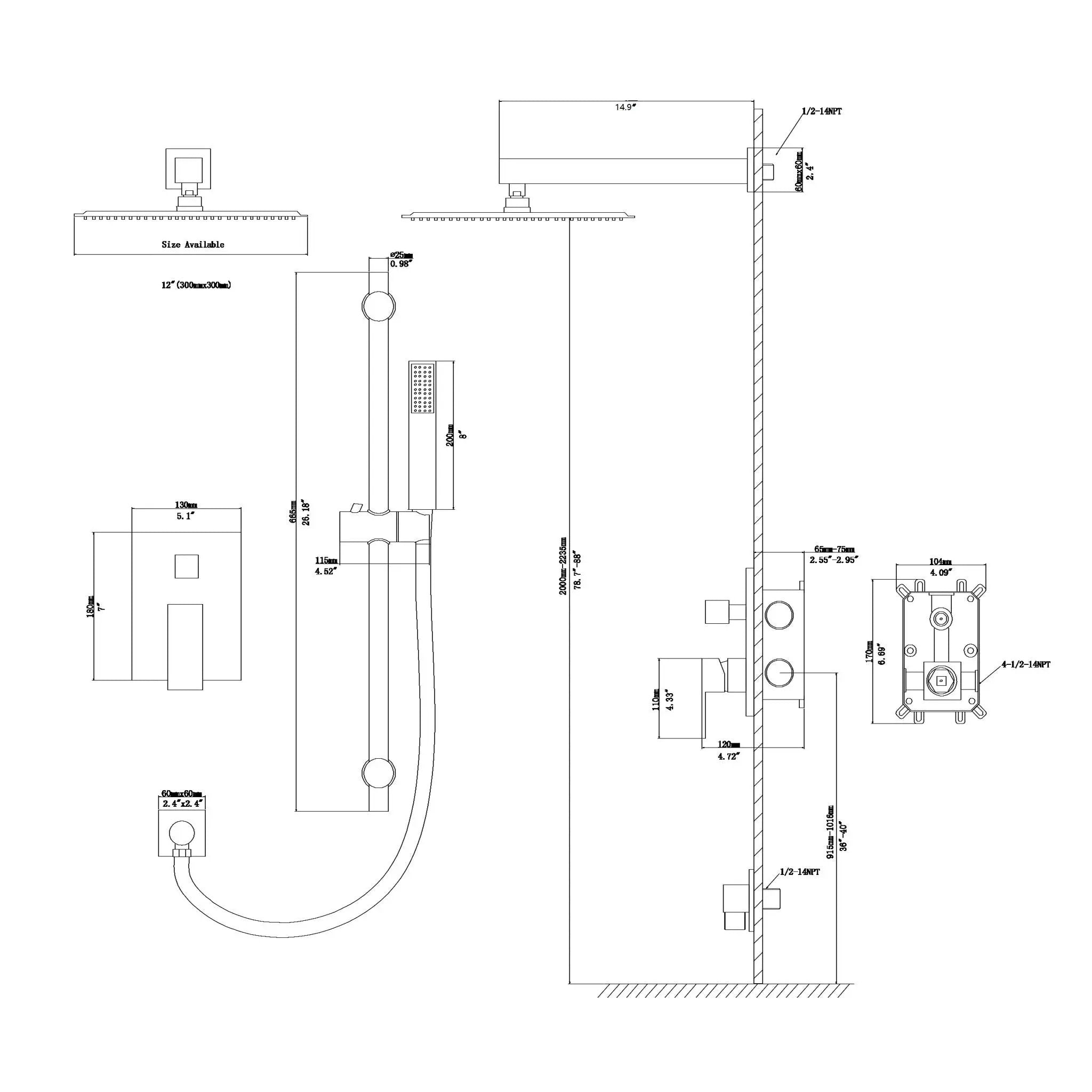 Wall Mounted Shower System With Adjustable Slide Bar And Rough In Valve - Matte Black by HouseOfZazla