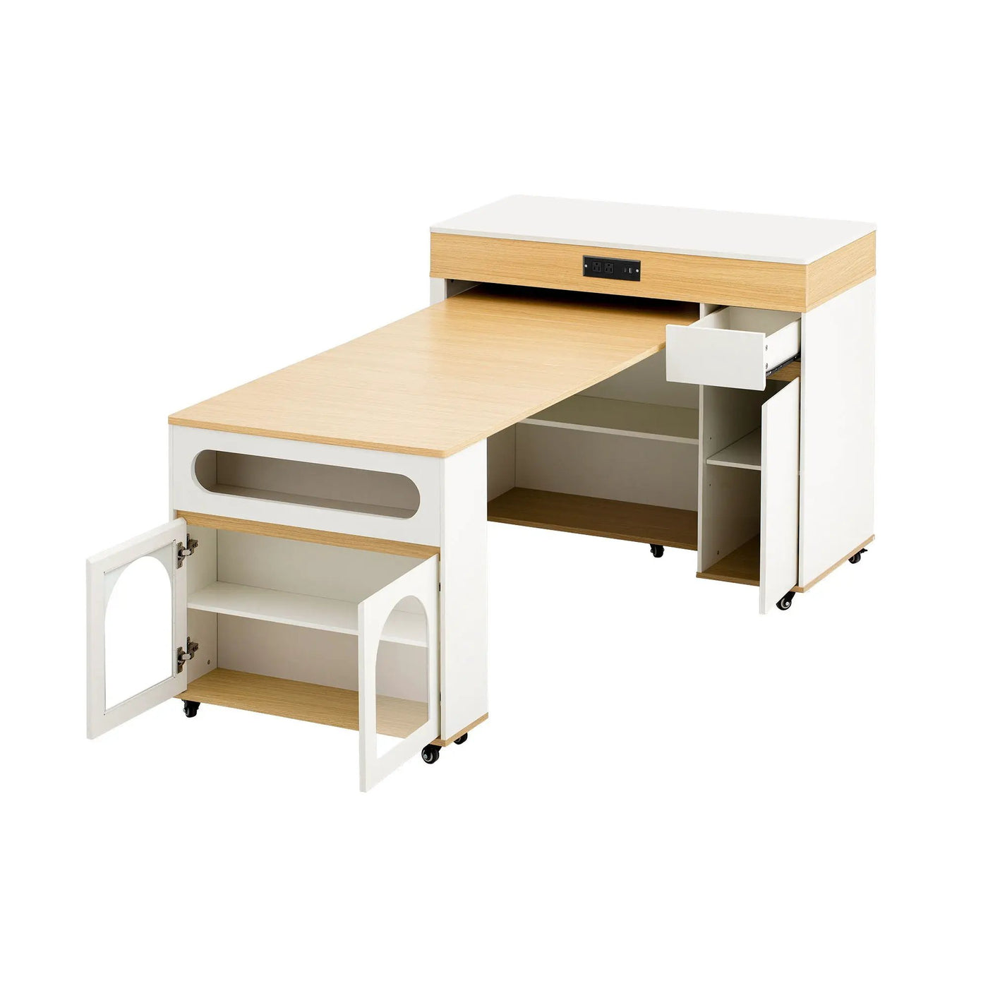 Extendable Dining Table With Folding Top, Rolling Kitchen Island With Drawers And Power Outlet by HouseOfZazla