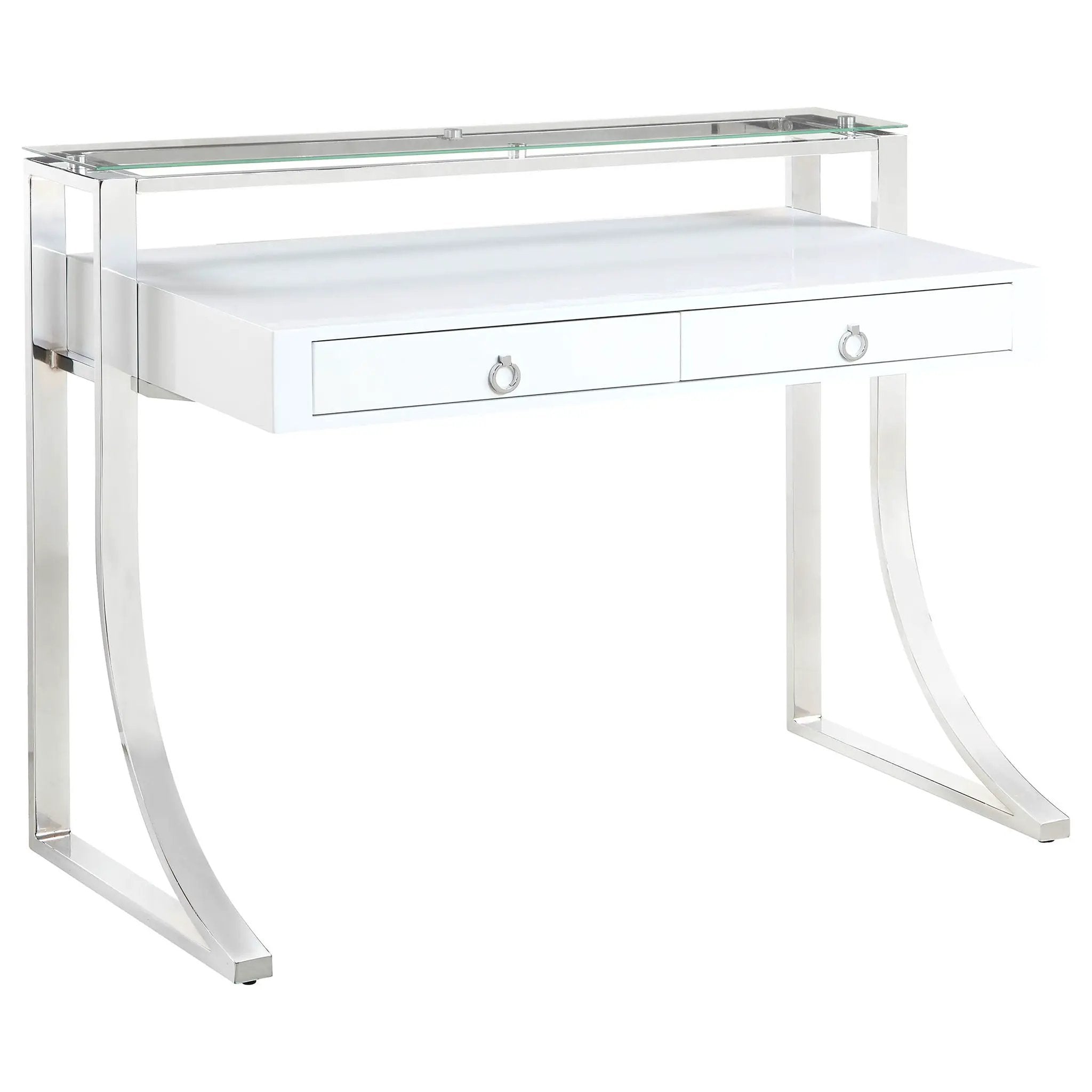Serrano - 2 Drawer Writing Desk With Polished And Tempered Glass Hutch - Glossy White by HouseOfZazla